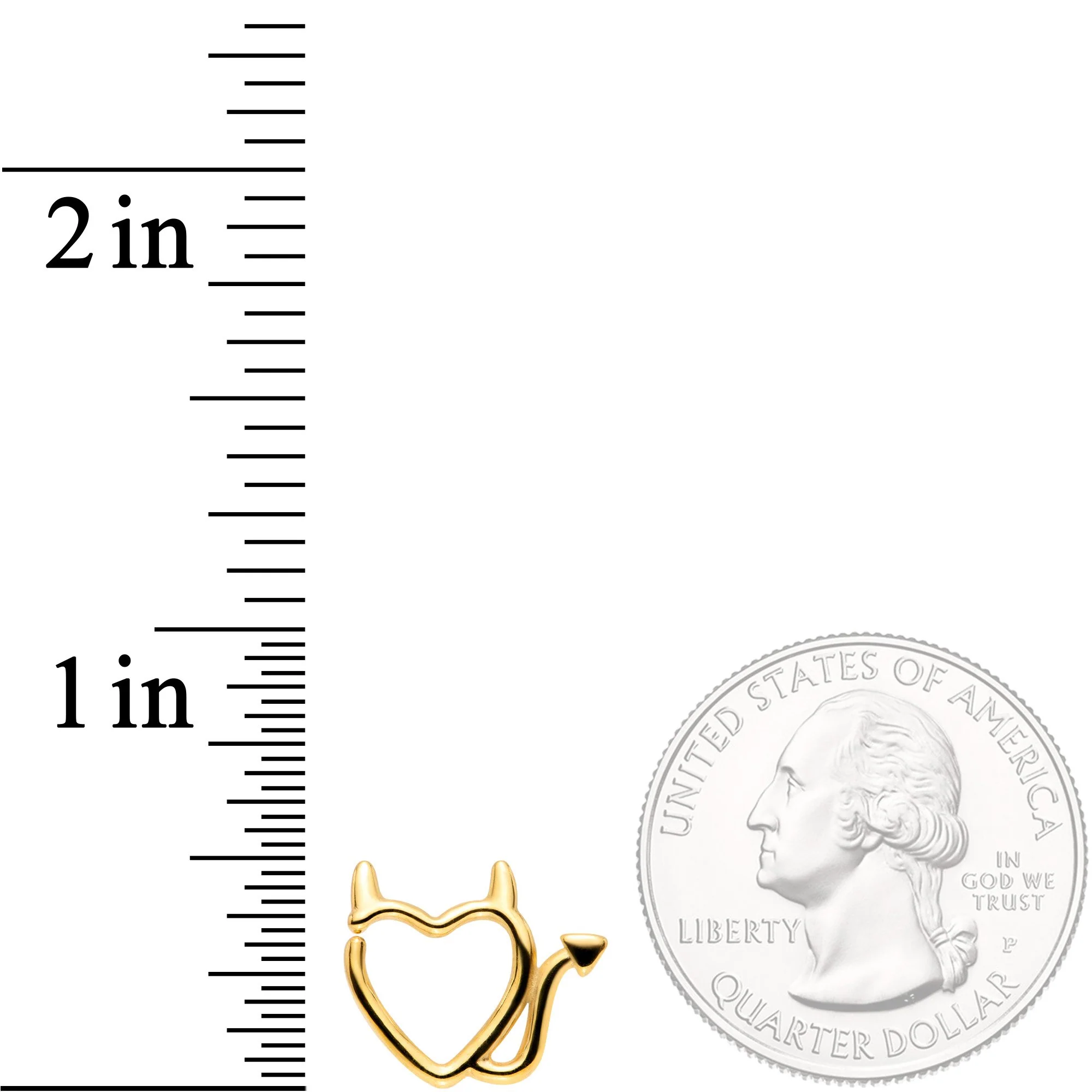 16G 5/16 Gold Tone Little Devil Heart Closure Ring - Image 2