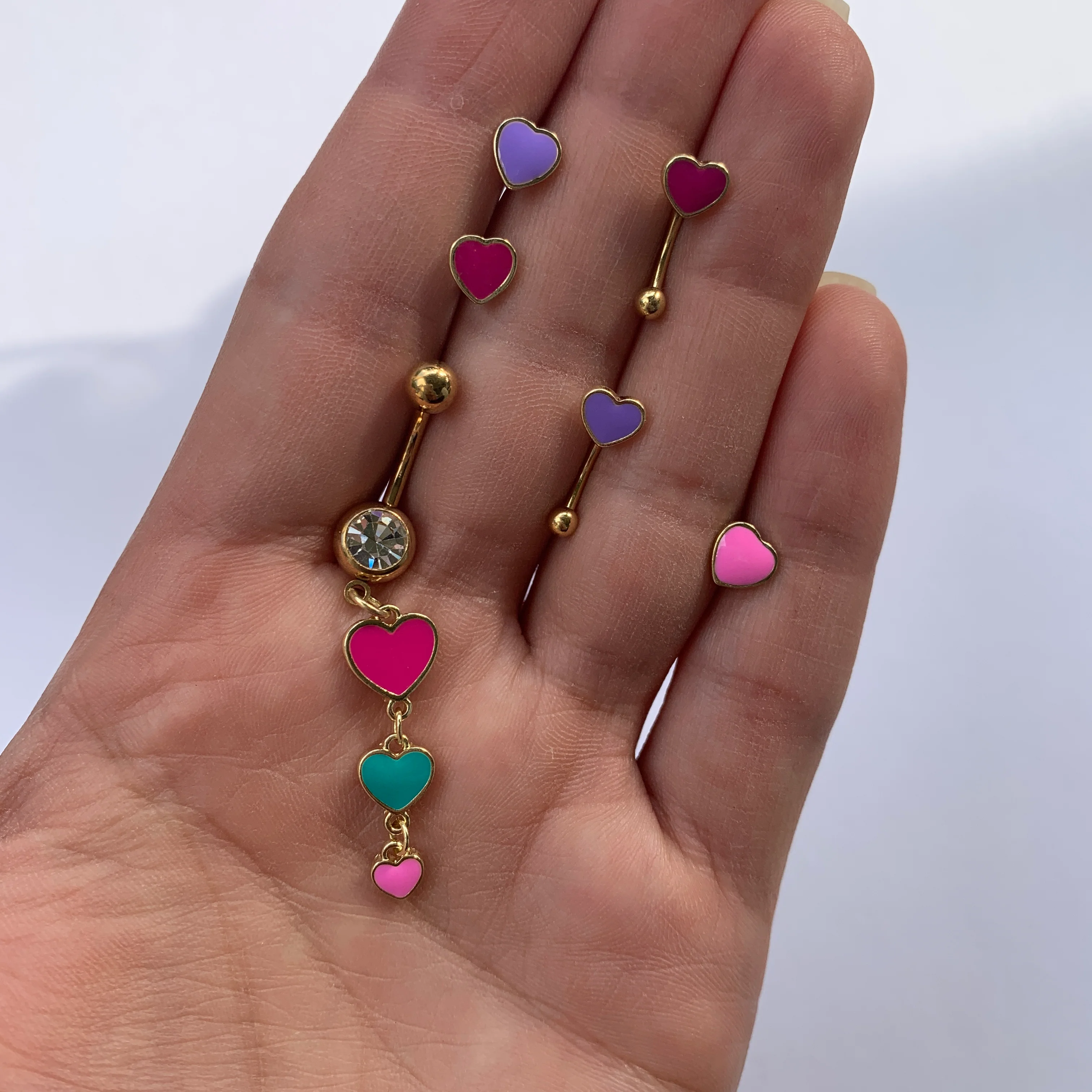16G 5/16 Gold Tone Purple Heart Valentines Curved Eyebrow Ring - Image 2