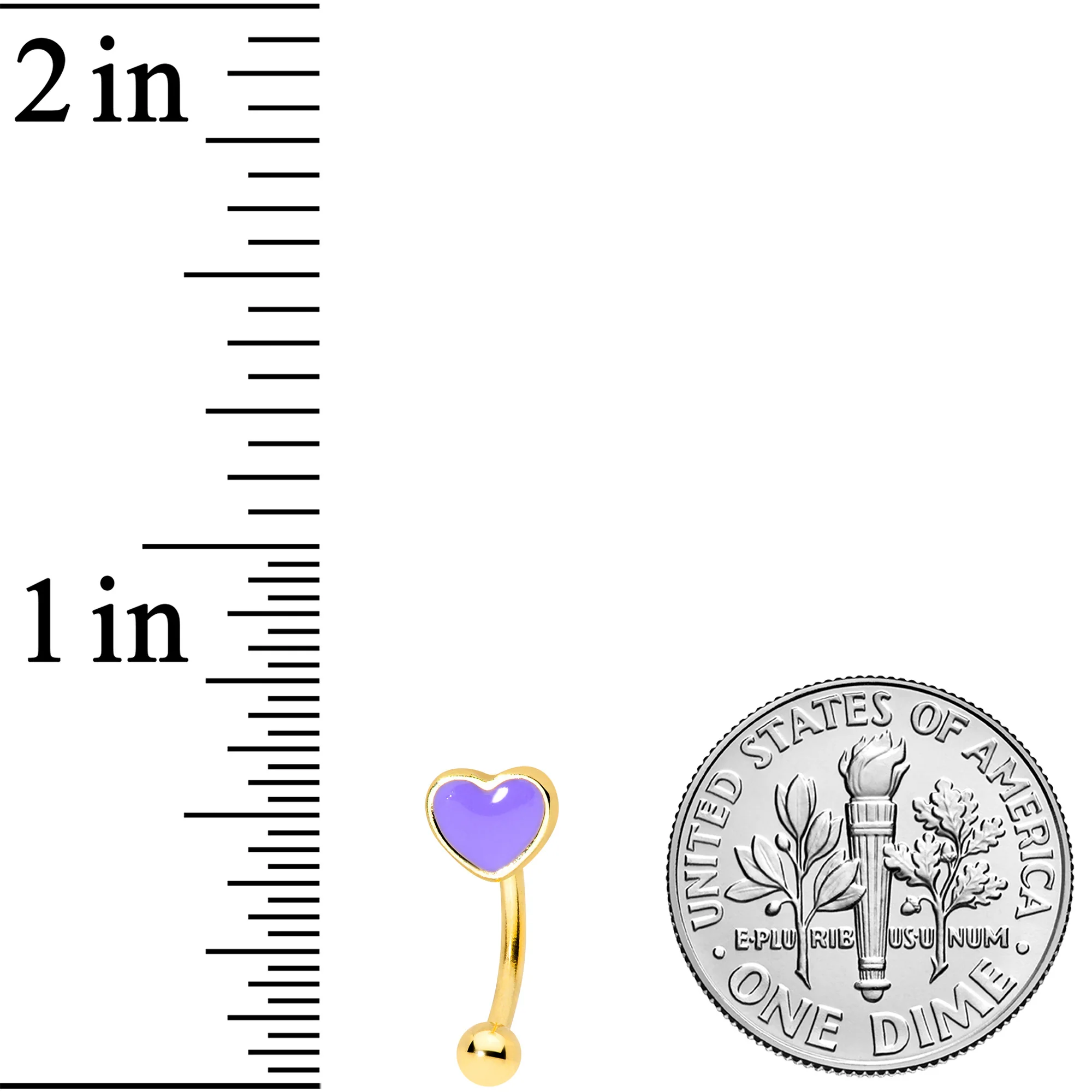 16G 5/16 Gold Tone Purple Heart Valentines Curved Eyebrow Ring - Image 4
