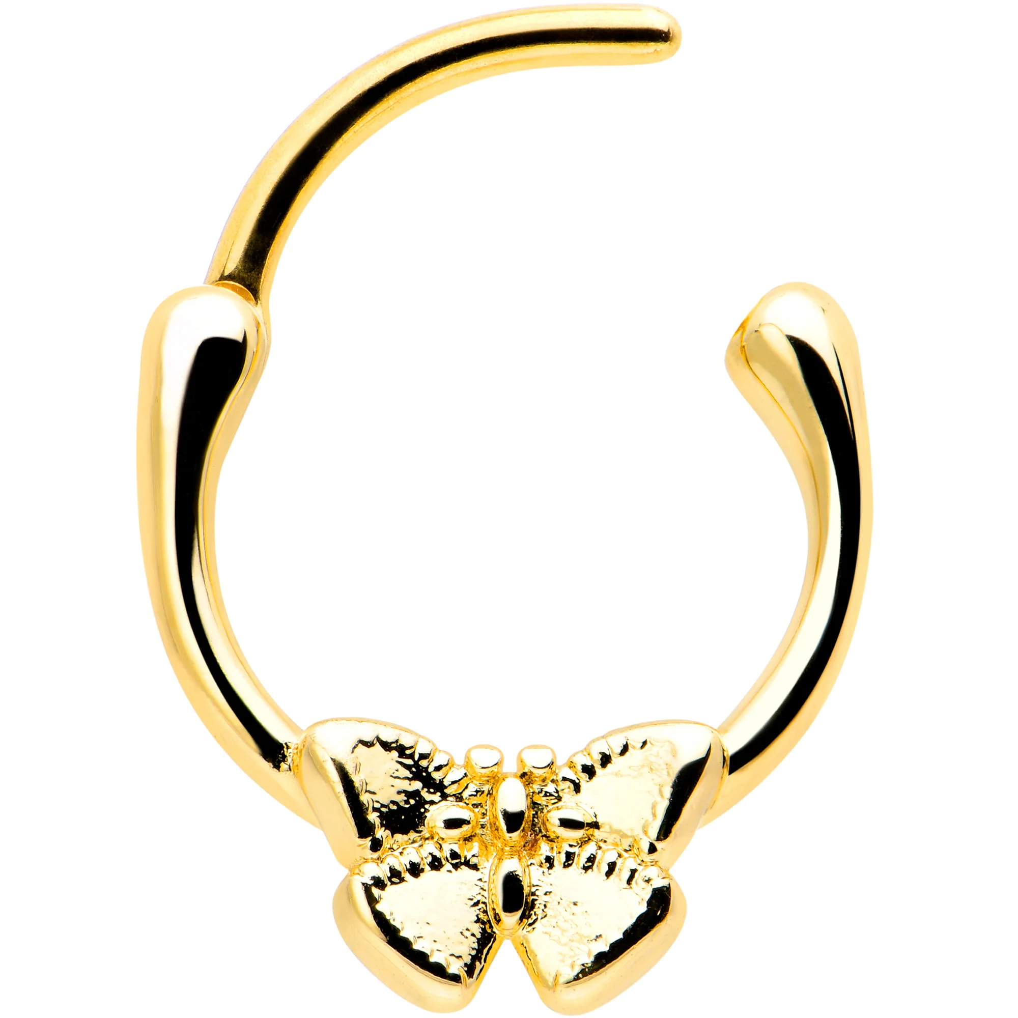 16G 5/16 Gold Tone Simple Textured Butterfly Cartilage Clicker - Image 2