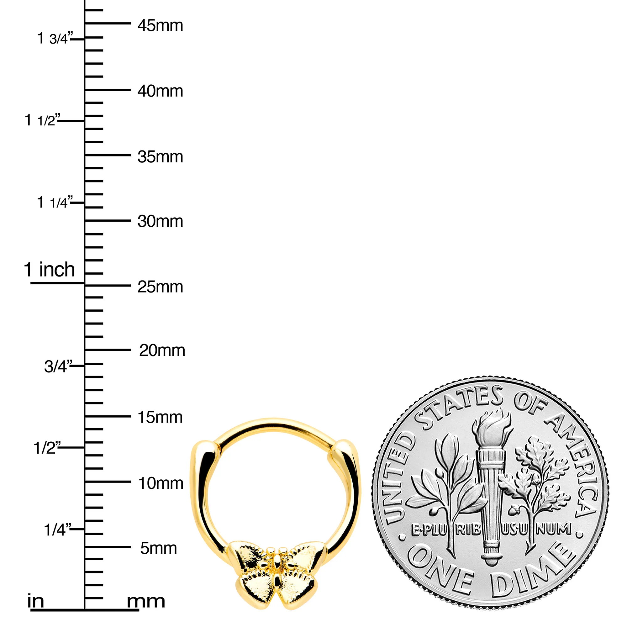 16G 5/16 Gold Tone Simple Textured Butterfly Cartilage Clicker - Image 3
