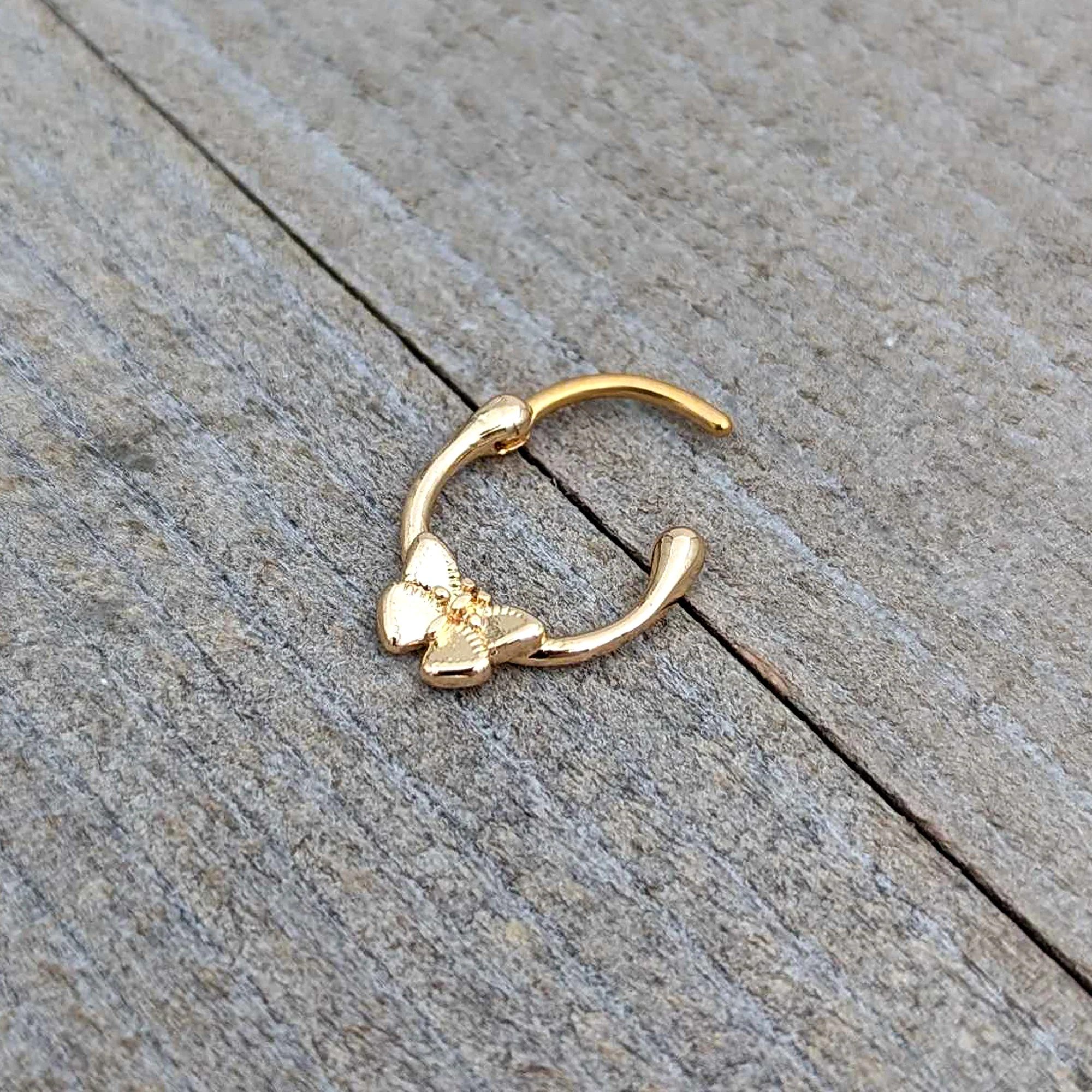 16G 5/16 Gold Tone Simple Textured Butterfly Cartilage Clicker - Image 7