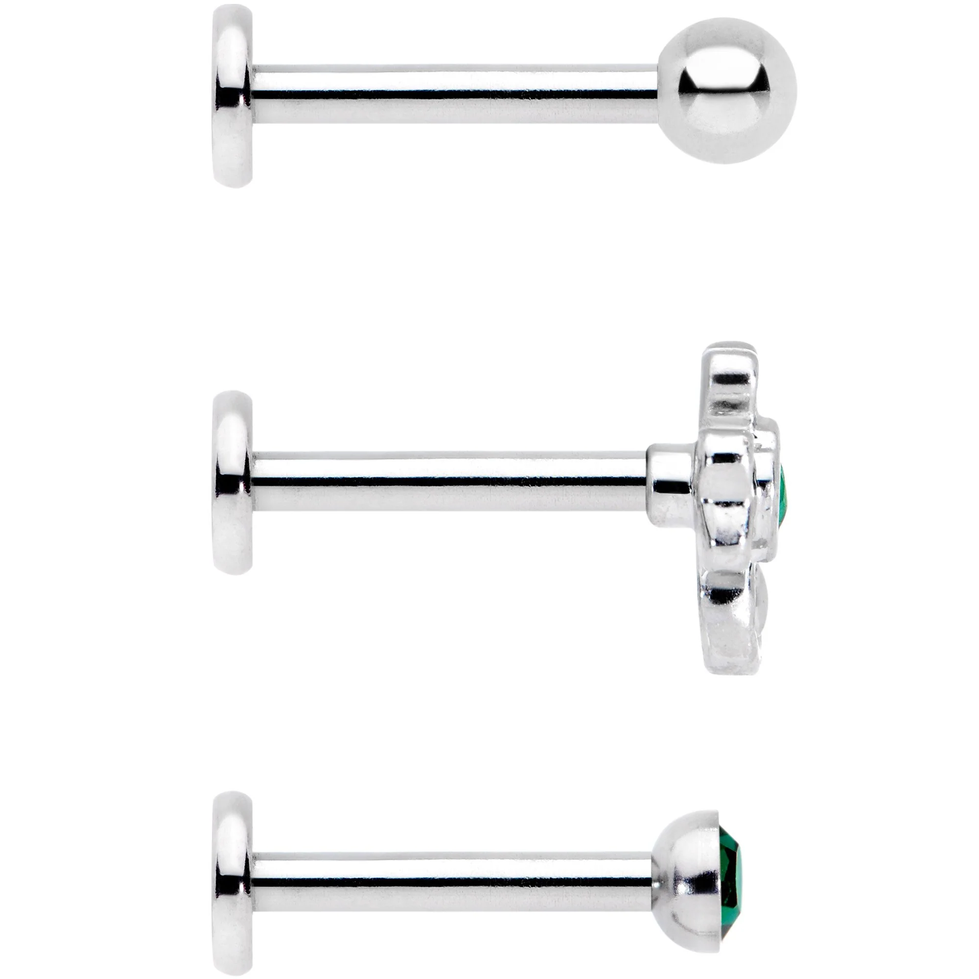 16G 5/16 Green Gem St Patricks Day Shamrock Labret Set of 3 - Image 4