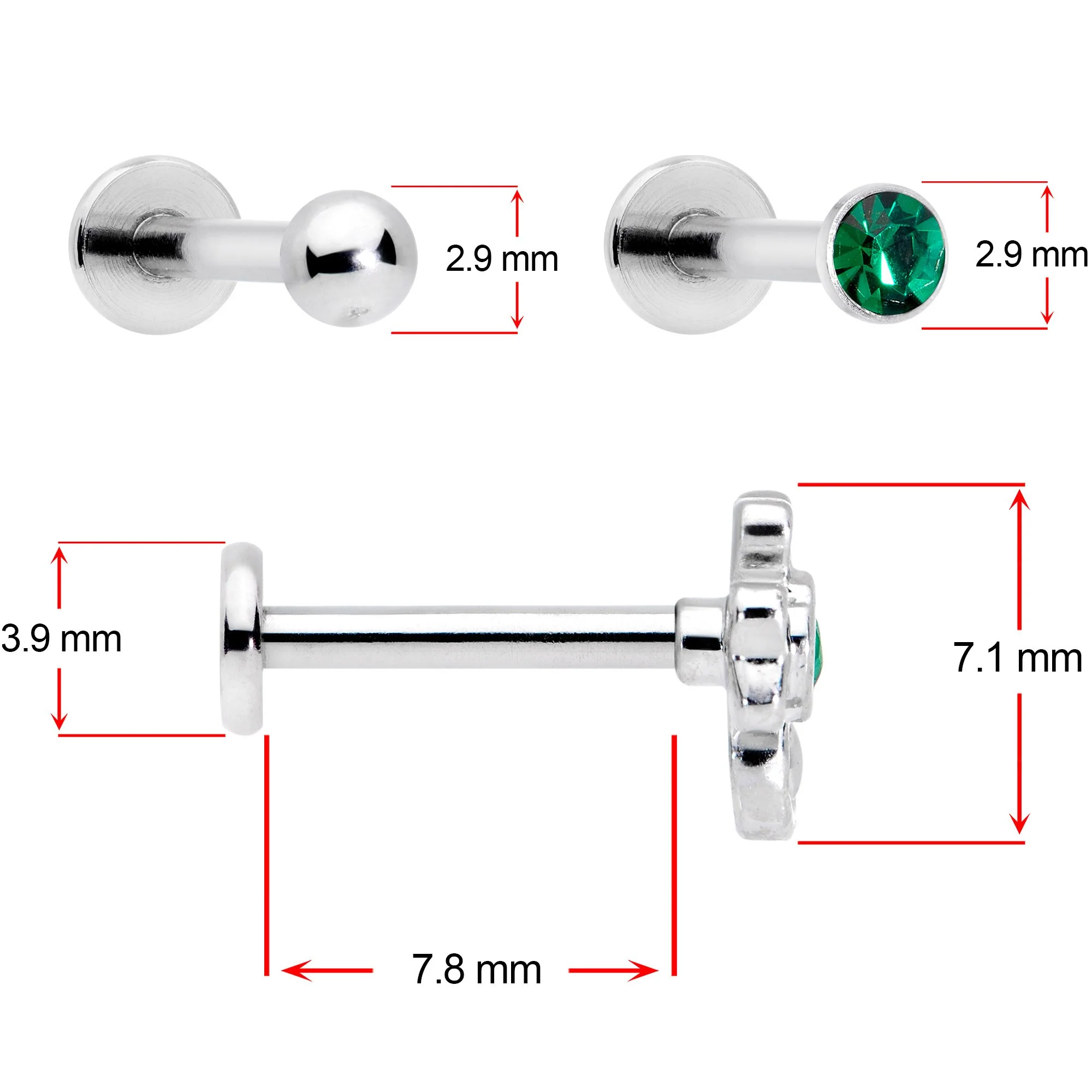 16G 5/16 Green Gem St Patricks Day Shamrock Labret Set of 3 - Image 5