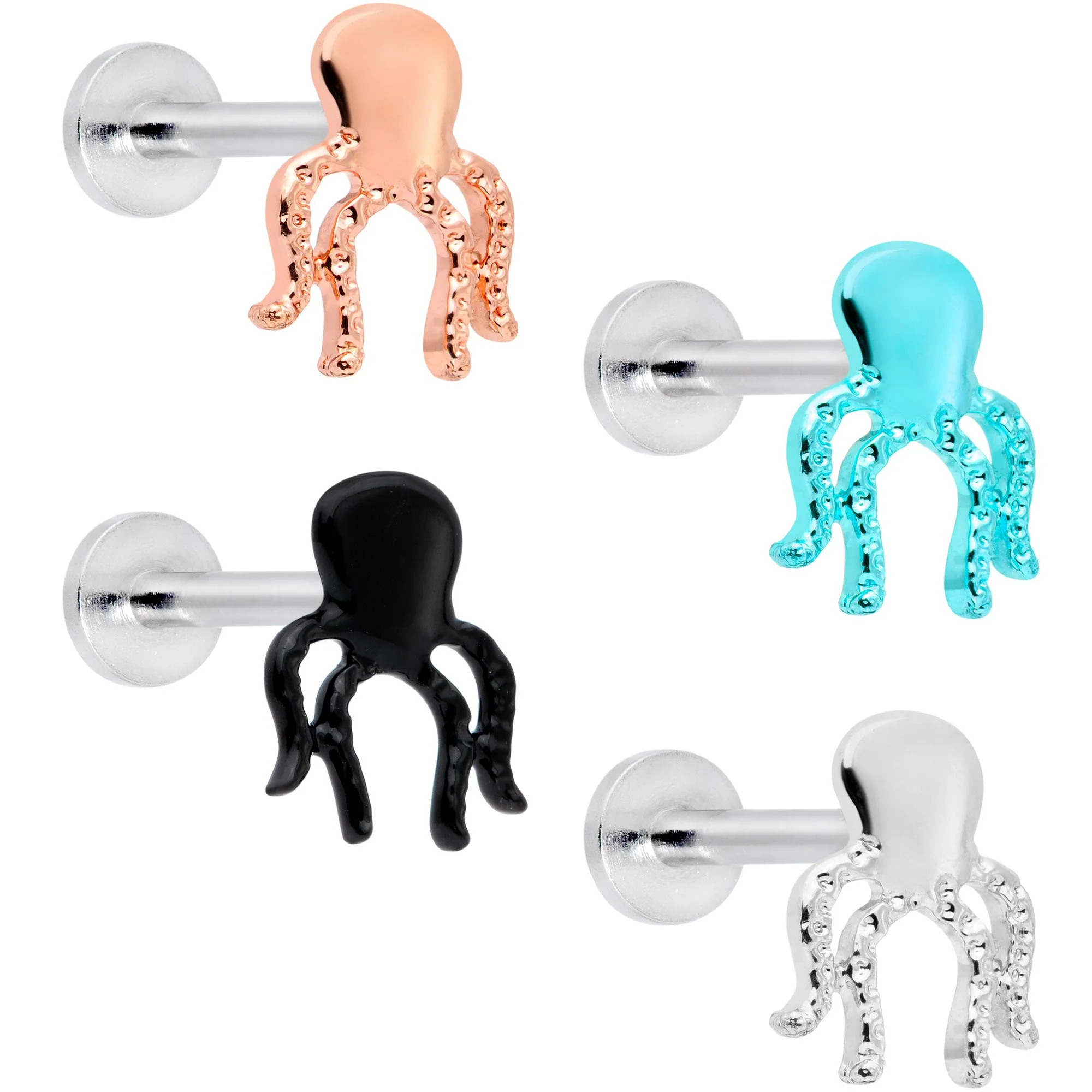 16G 5/16 Multicolor Internally Threaded Octopus Labret Set of 4