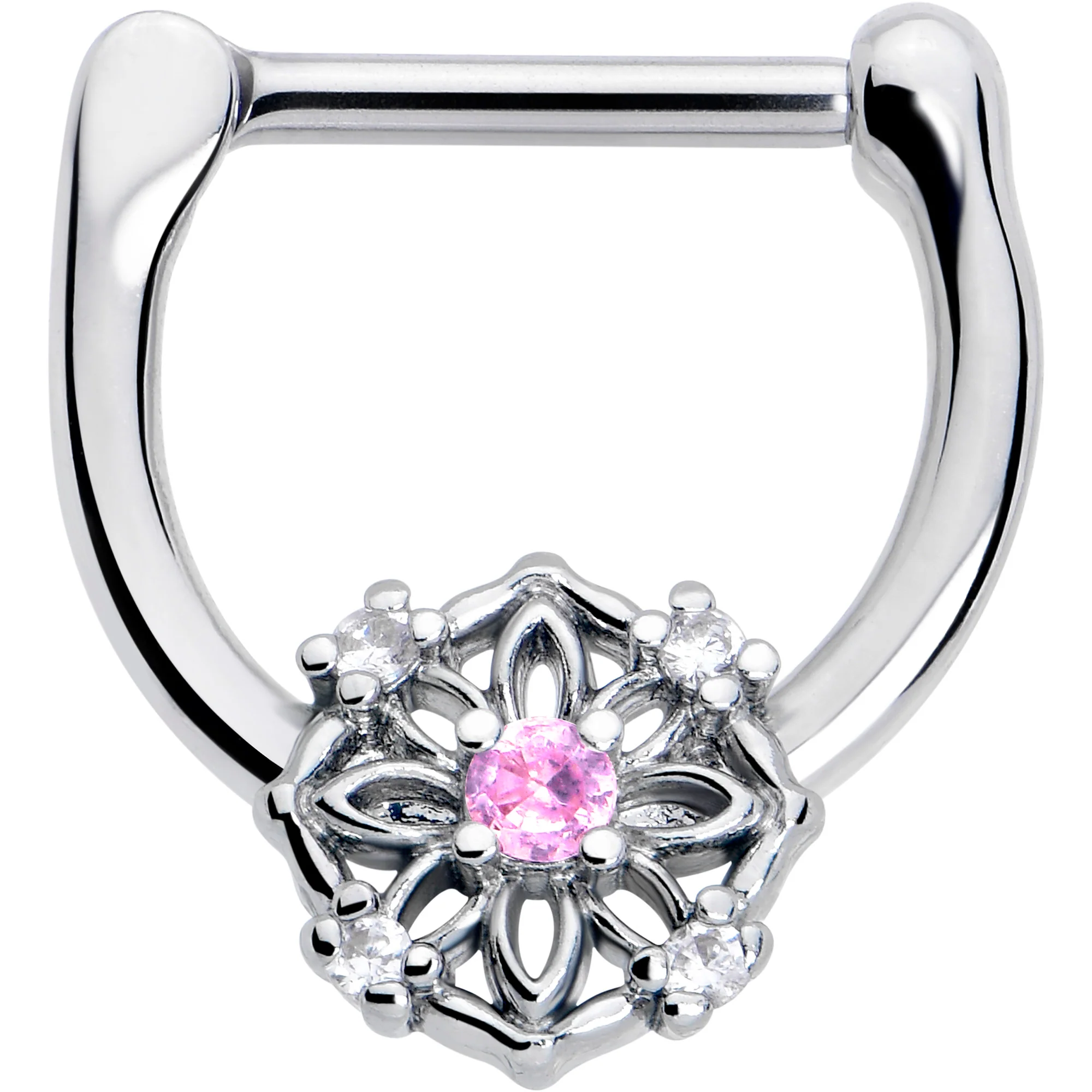 16G 5/16 Pink Clear CZ Gem Flower Circle Cartilage Clicker