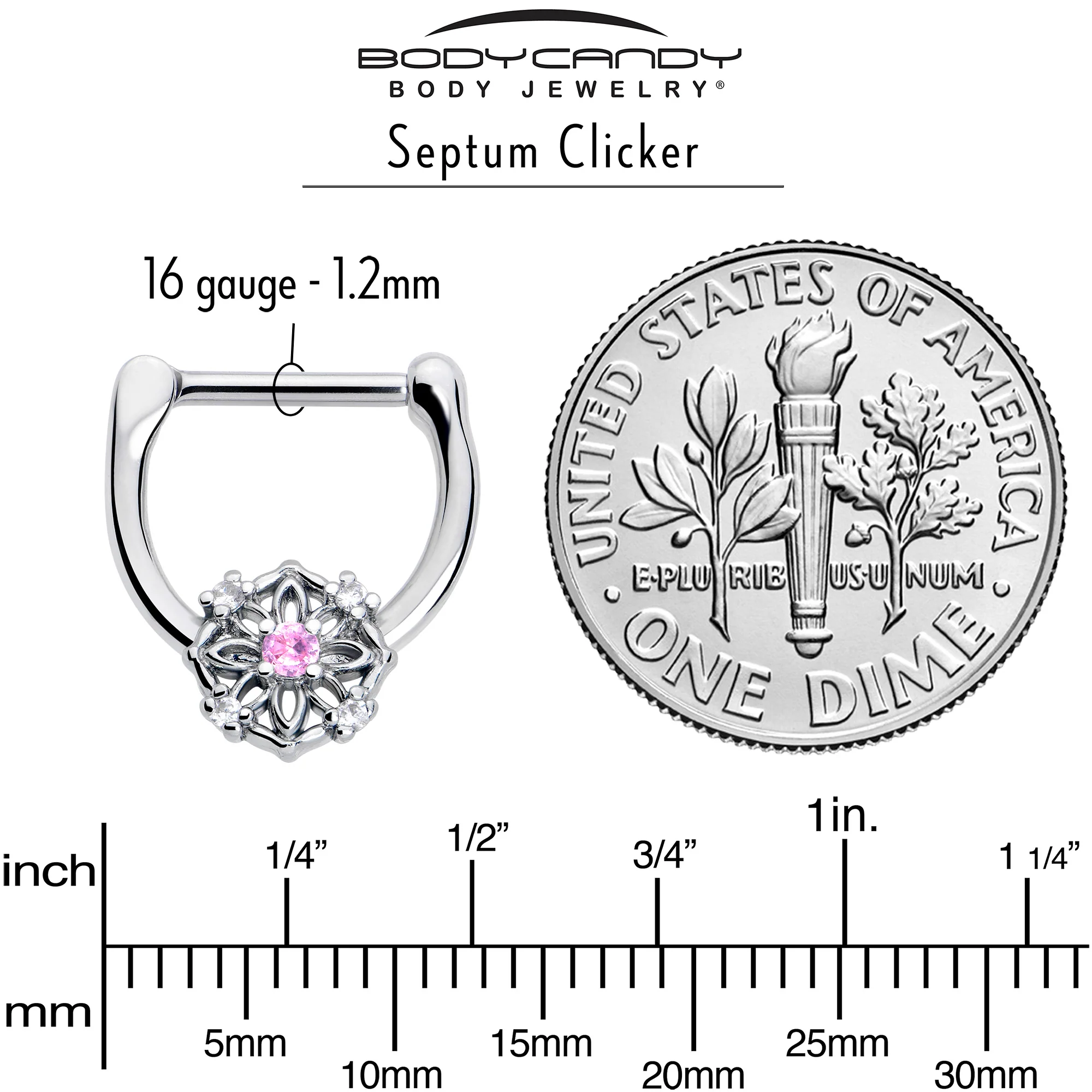 16G 5/16 Pink Clear CZ Gem Flower Circle Cartilage Clicker - Image 3