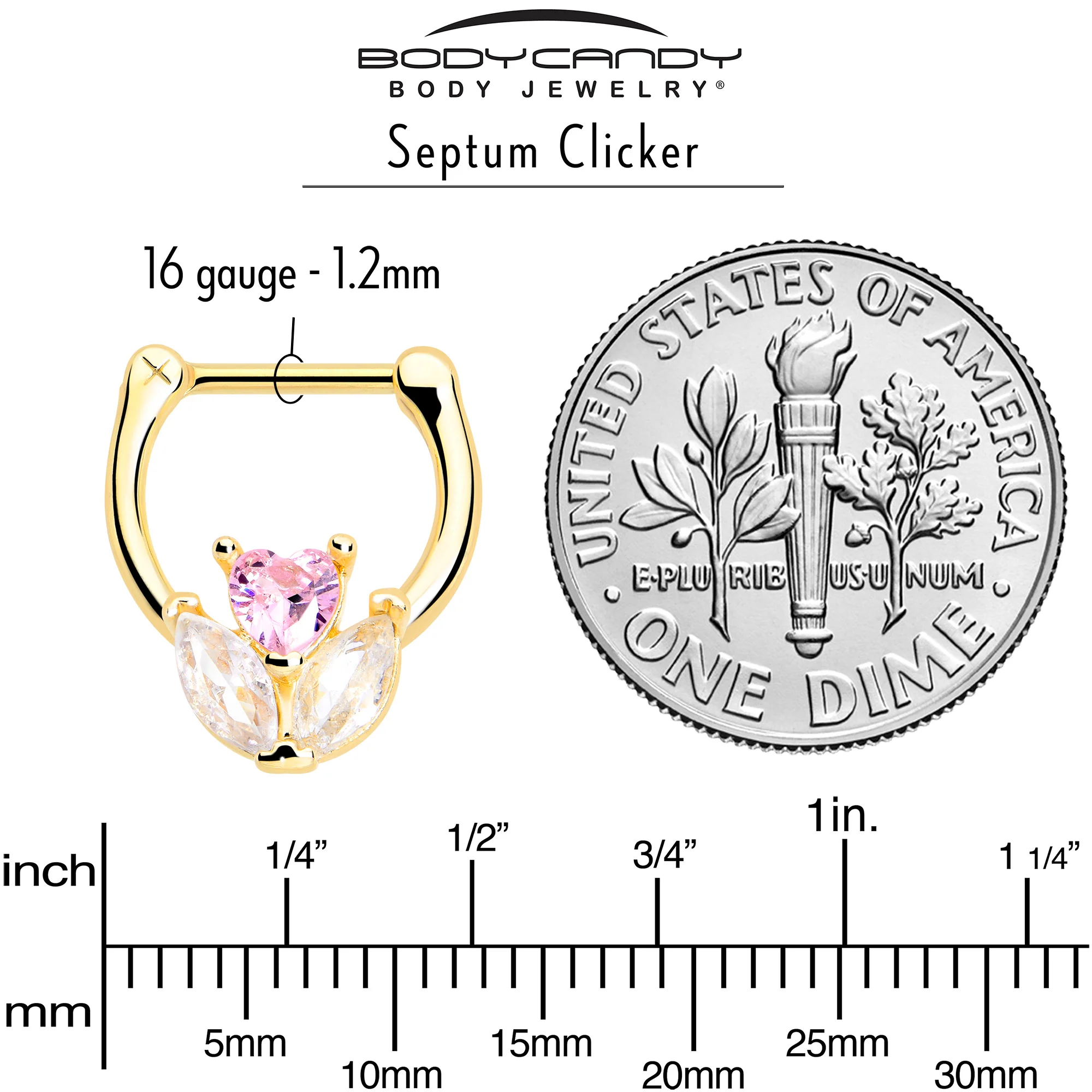 16G 5/16 Pink CZ Gem Gold Tone Love Flower Cartilage Clicker - Image 3