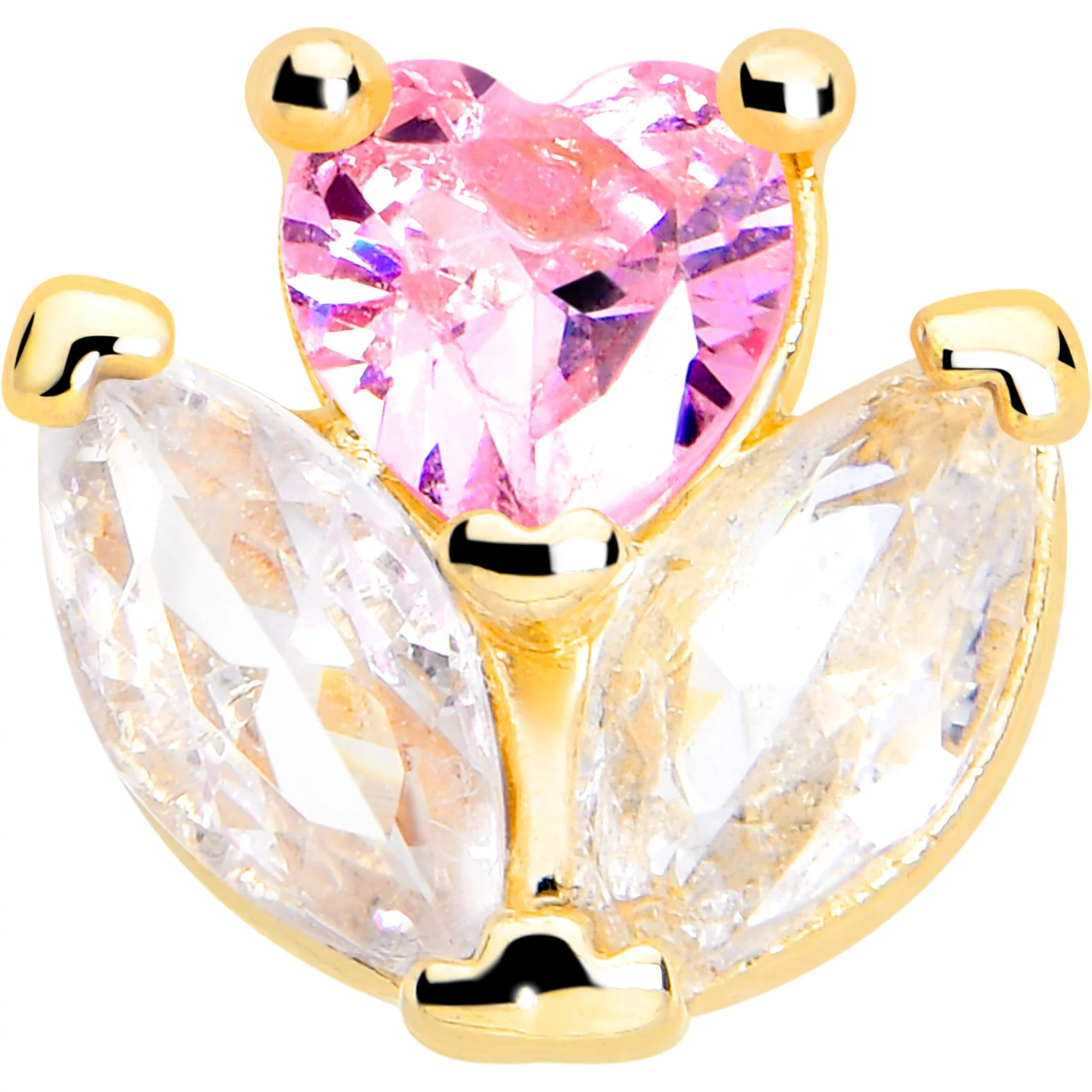 16G 5/16 Pink CZ Gem Gold Tone Love Flower Labret Monroe Tragus - Image 2