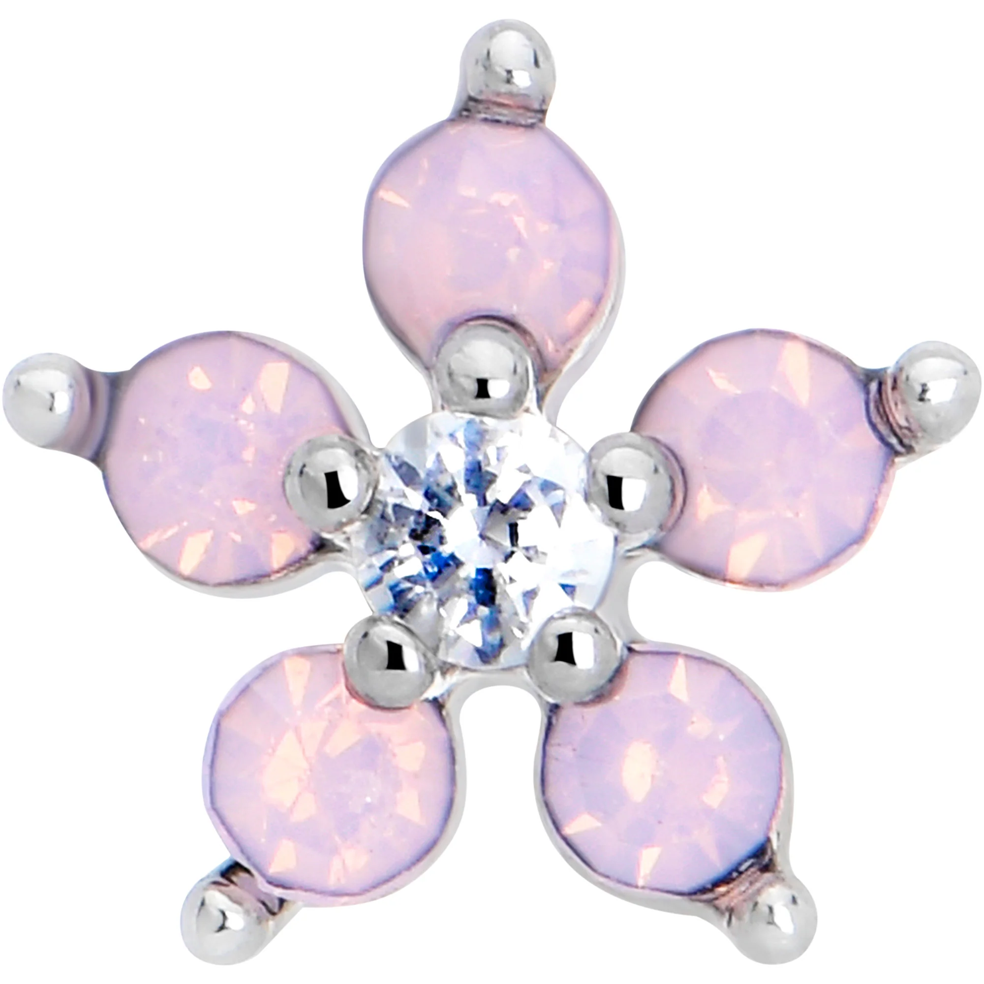 16G 5/16 Pink Faux Opal Internally Threaded Flower Labret Tragus - Image 2