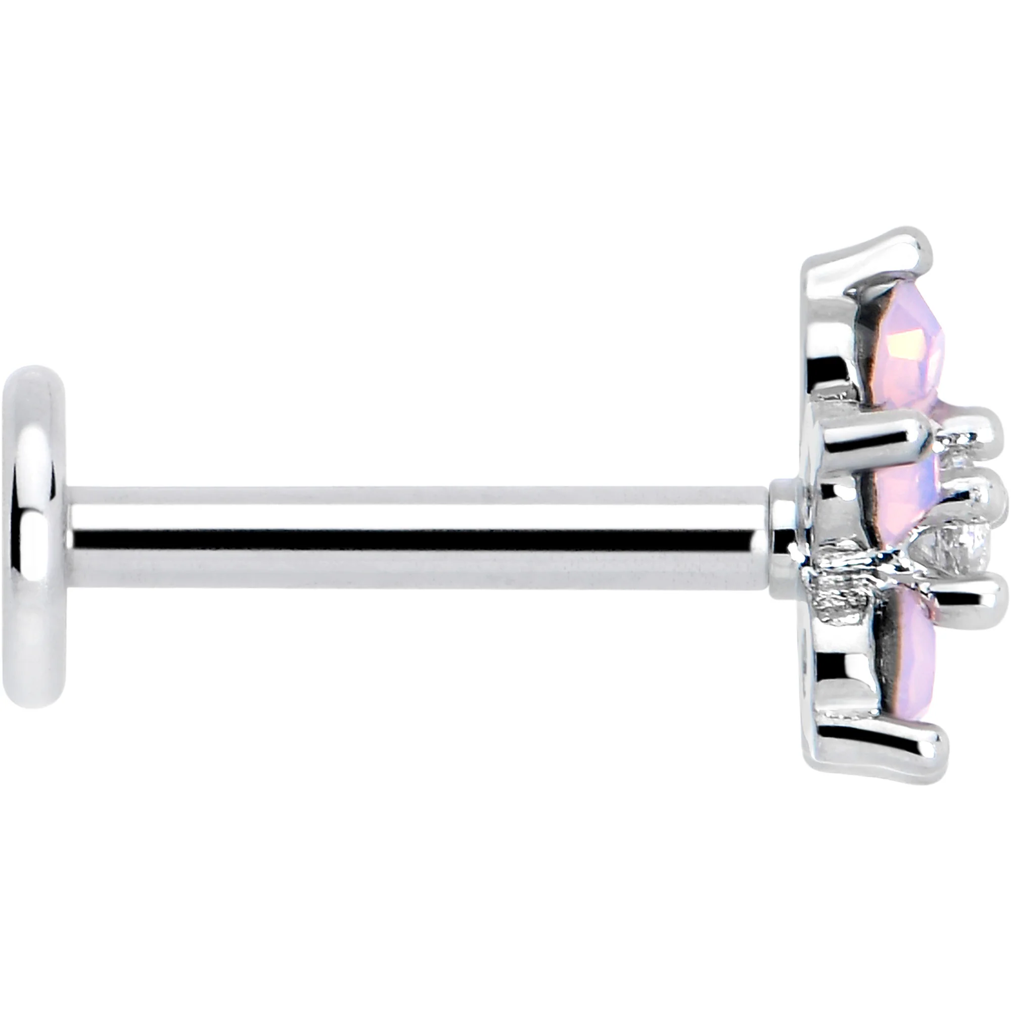 16G 5/16 Pink Faux Opal Internally Threaded Flower Labret Tragus - Image 3