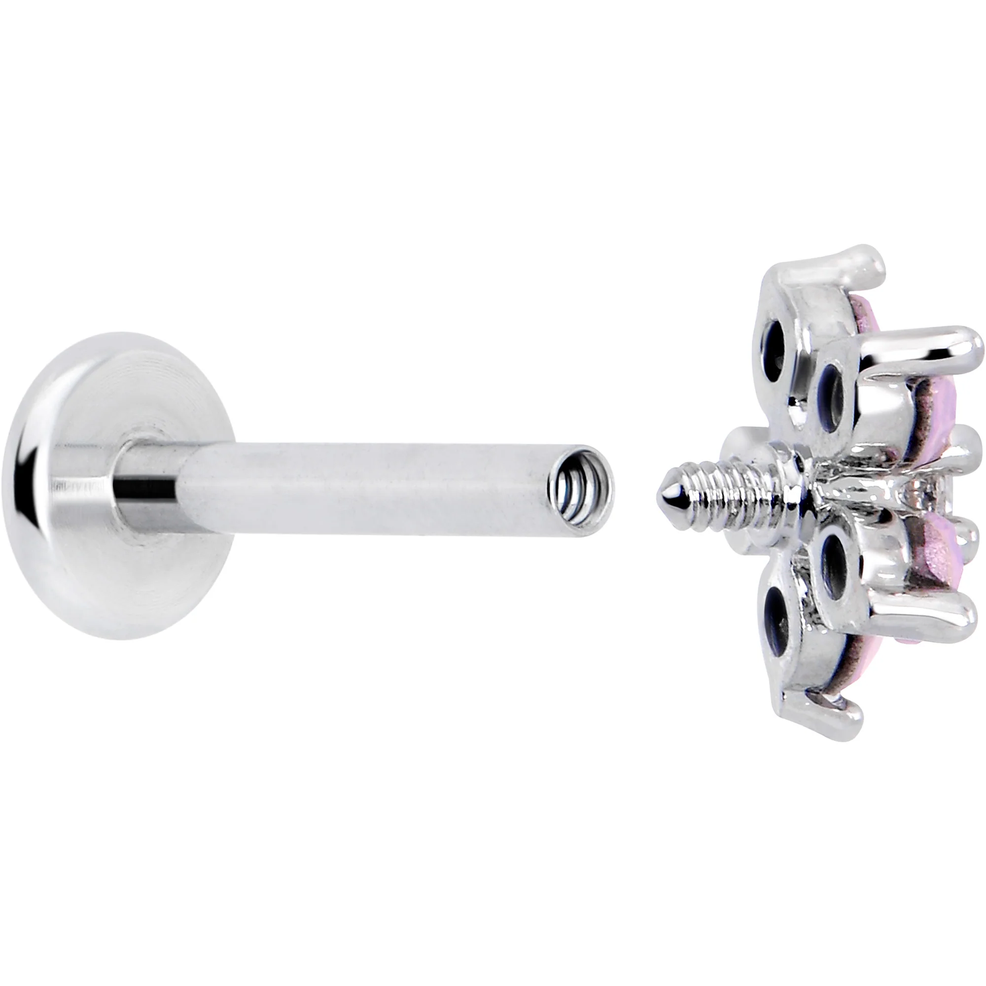 16G 5/16 Pink Faux Opal Internally Threaded Flower Labret Tragus - Image 4