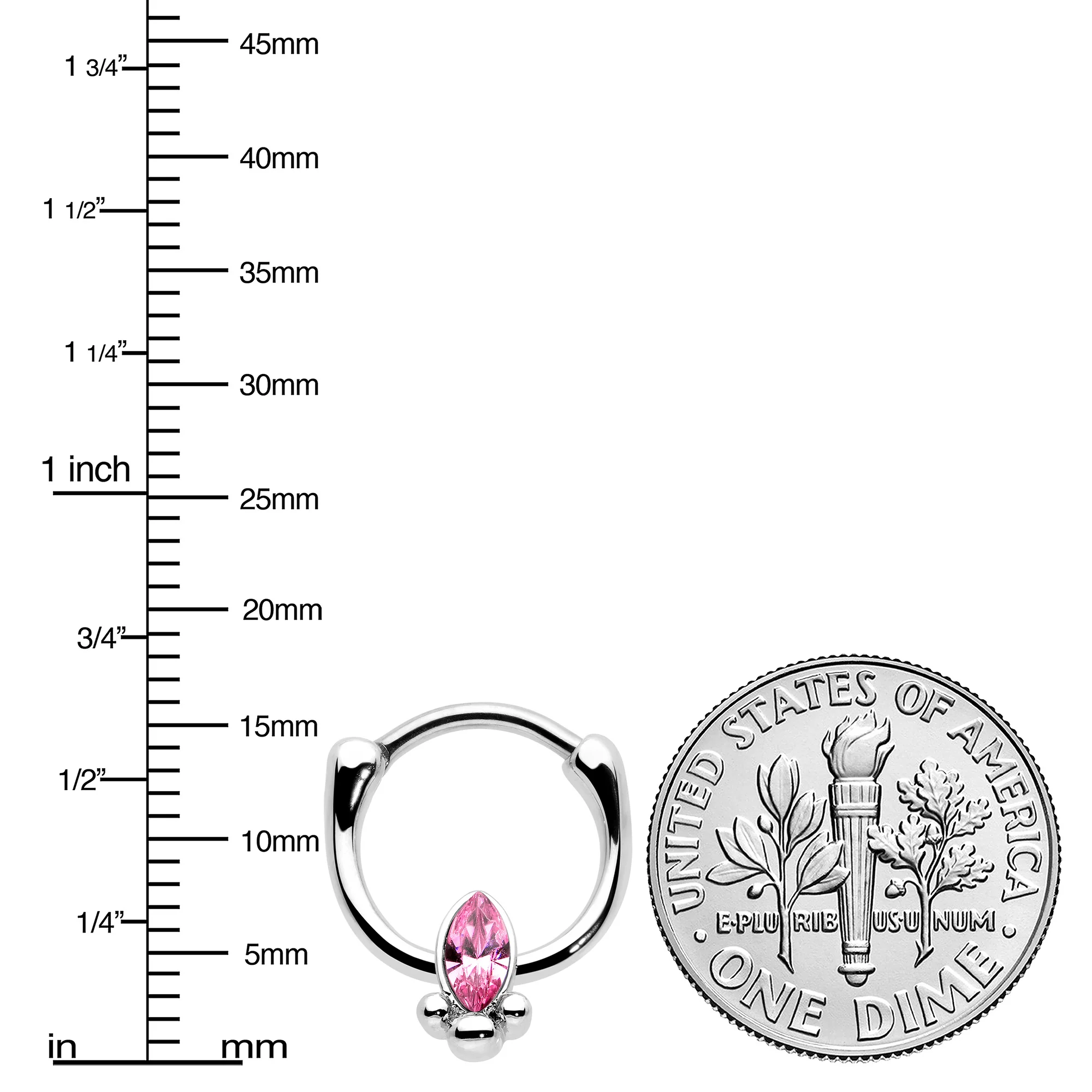 16G 5/16 Pink Gem Deco Oval Cartilage Clicker - Image 3