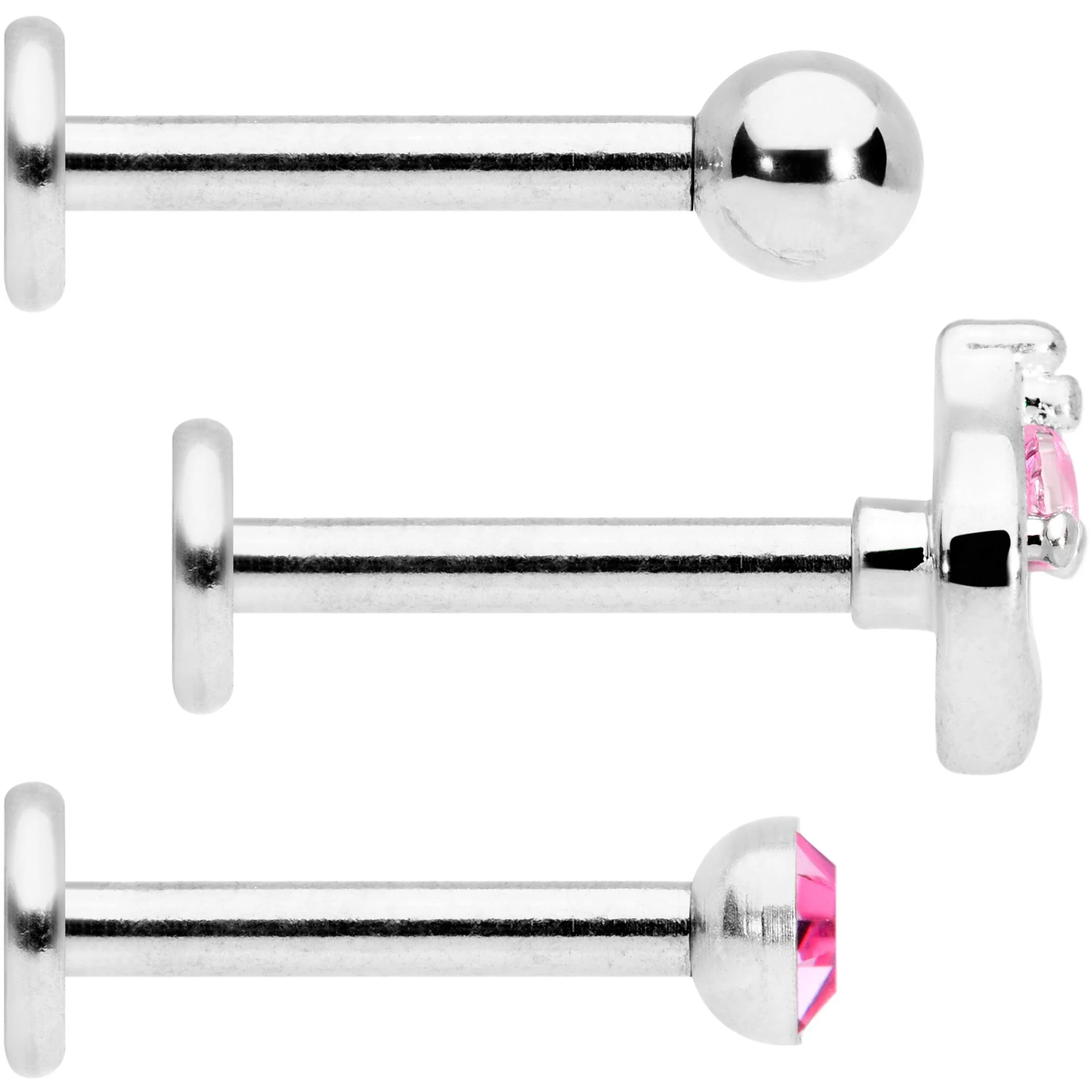 16G 5/16 Pink Gem Internally Threaded Labret Set - Image 2
