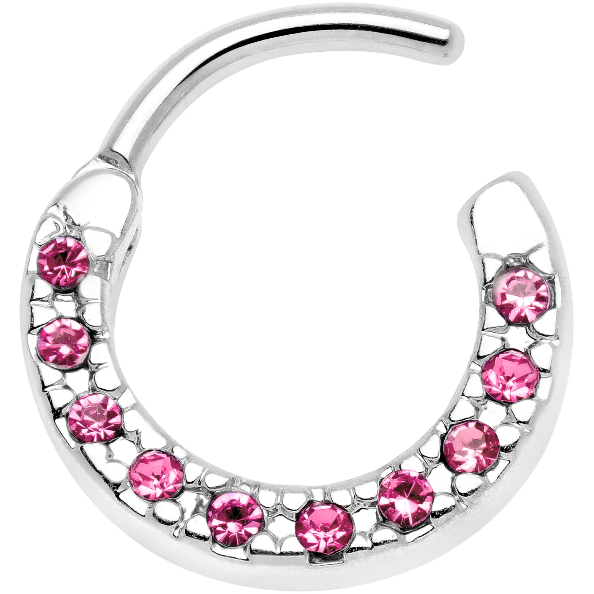 16G 5/16 Pink Gem Paved Cartilage Clicker - Image 2