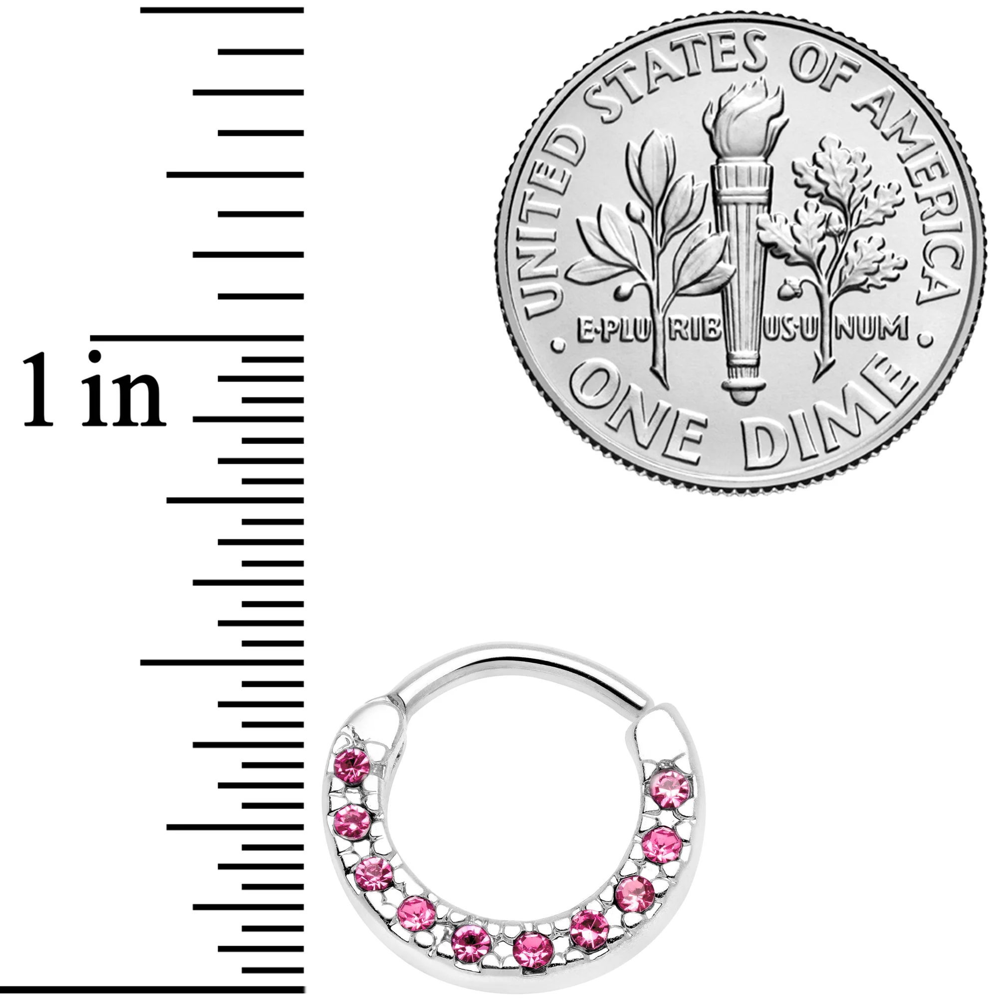 16G 5/16 Pink Gem Paved Cartilage Clicker - Image 3