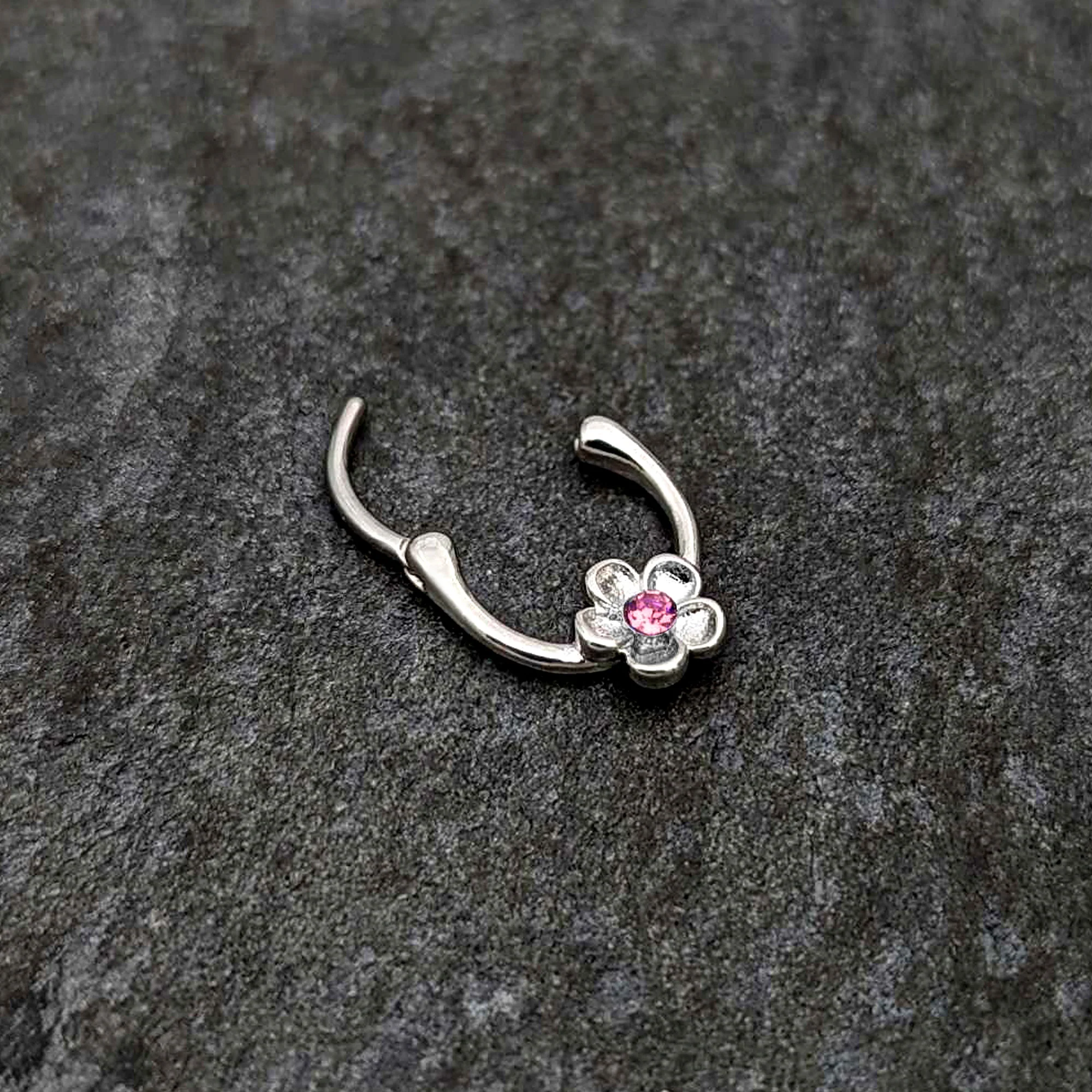 16G 5/16 Pink Gem Sweetheart Flower Cartilage Clicker - Image 5