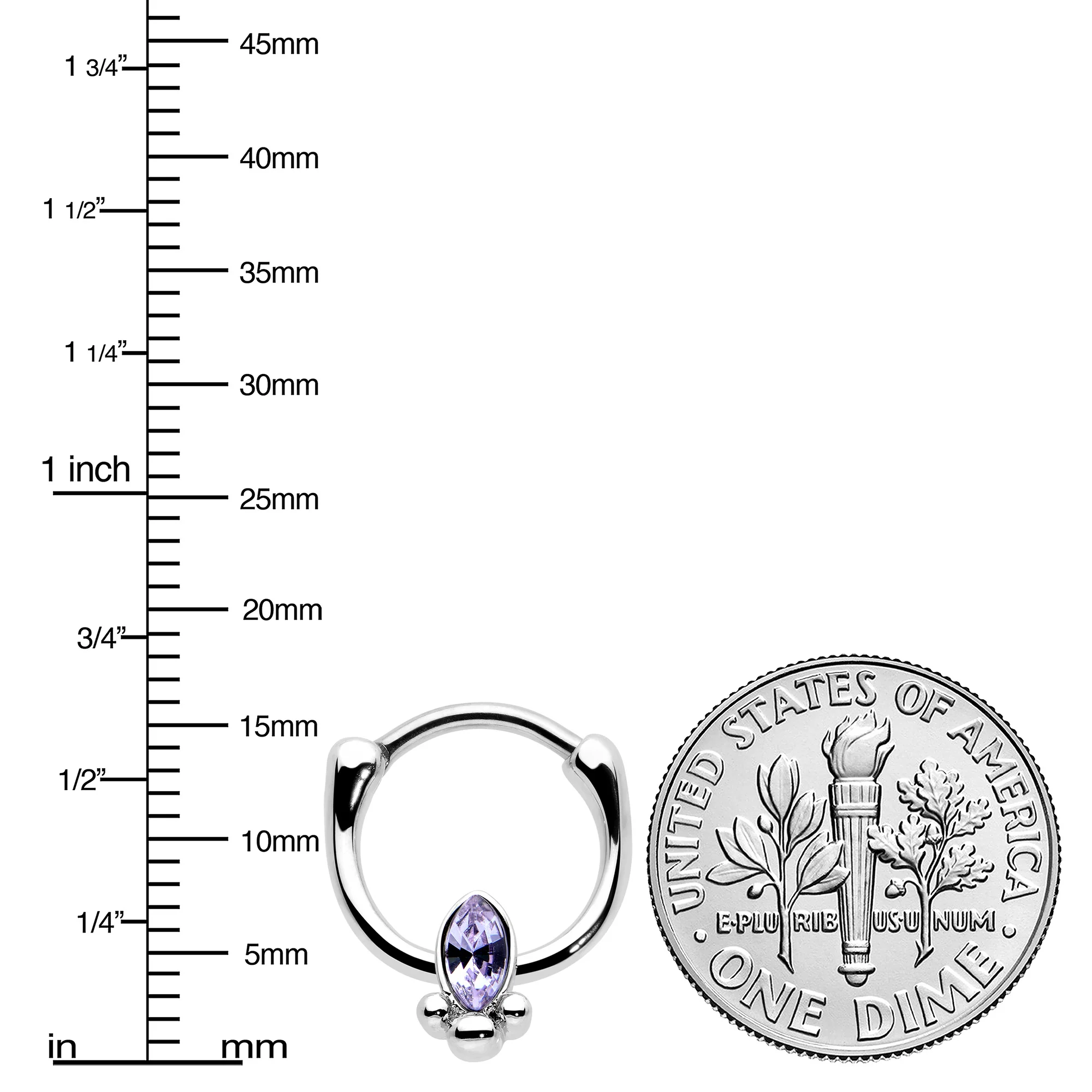 16G 5/16 Purple Gem Deco Oval Cartilage Clicker - Image 3