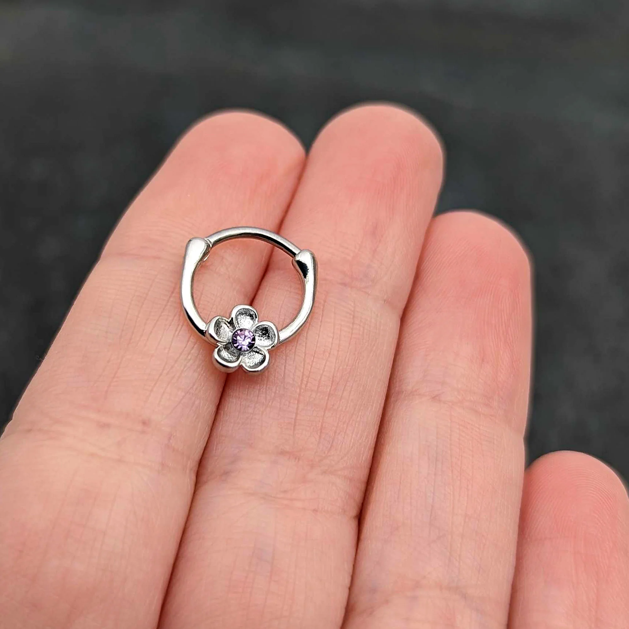 16G 5/16 Purple Gem Sweetheart Flower Cartilage Clicker - Image 8