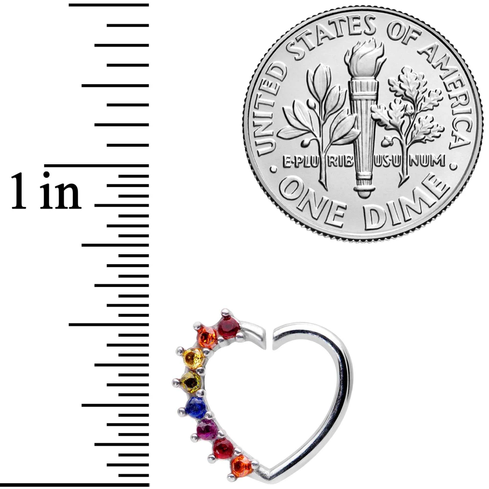 16G 5/16 Rainbow Gem Pride Heart Right Ear Closure Ring - Image 3
