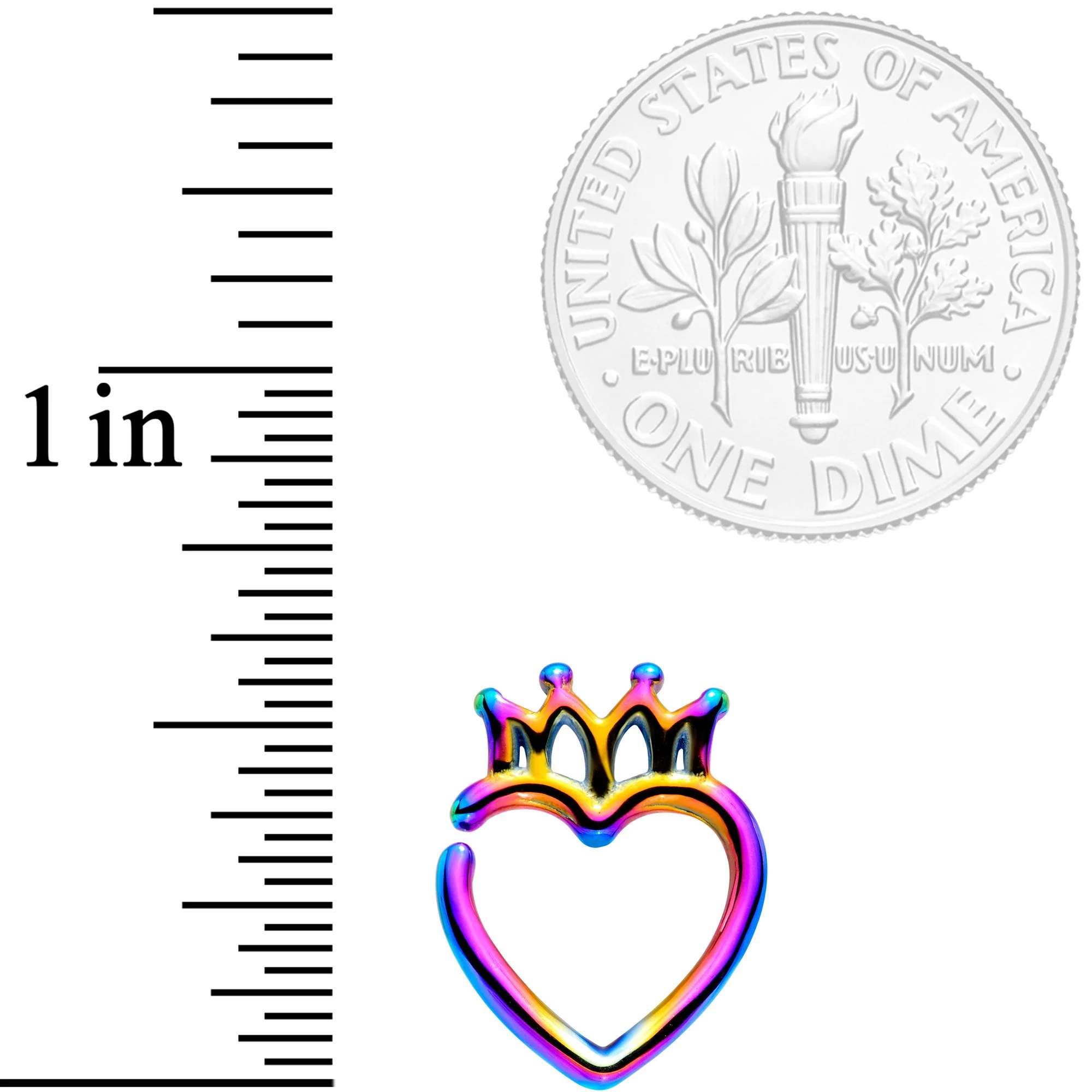 16G 5/16 Rainbow Royal Crown Heart Left Ear Closure Ring - Image 2
