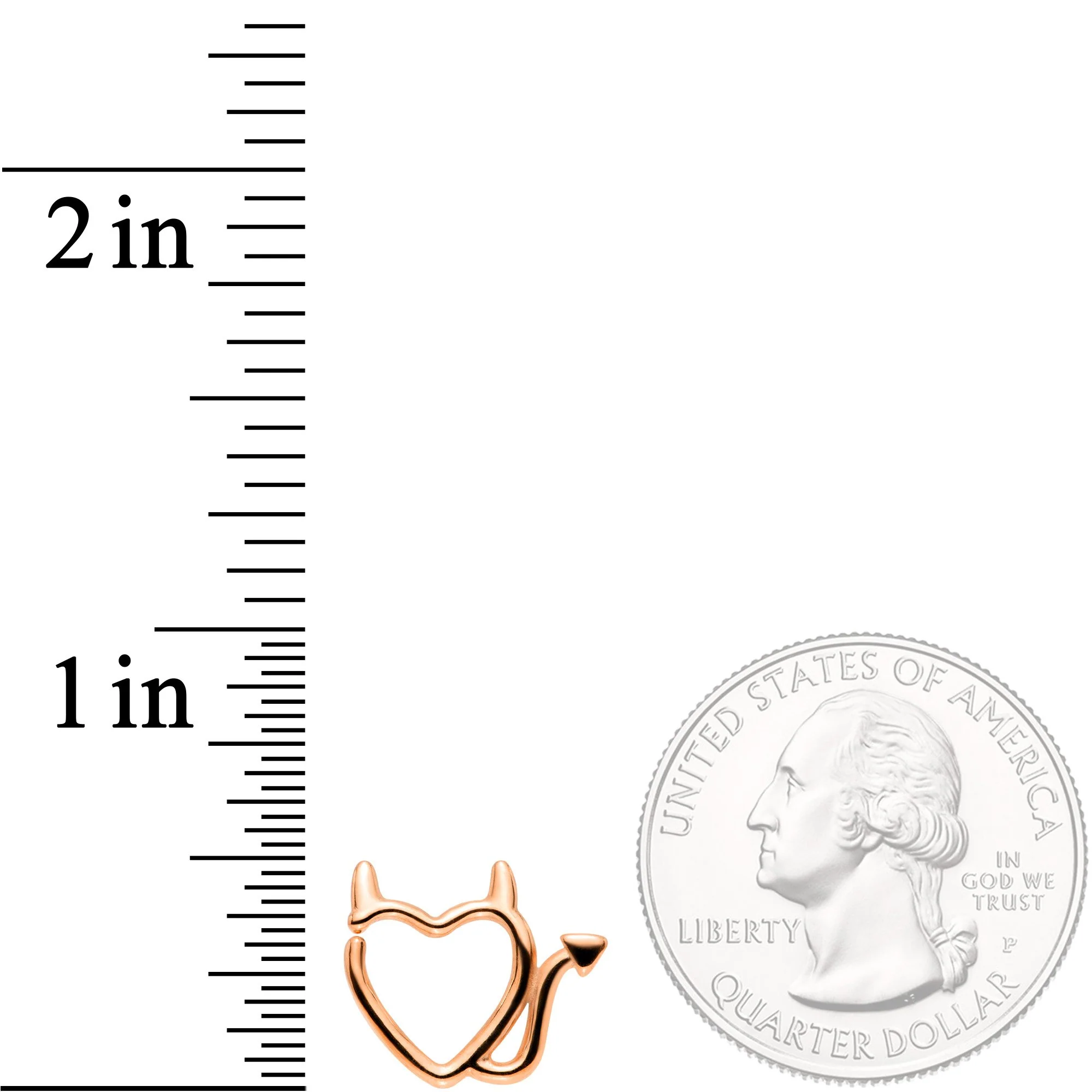 16G 5/16 Rose Gold Tone Little Devil Heart Closure Ring - Image 2