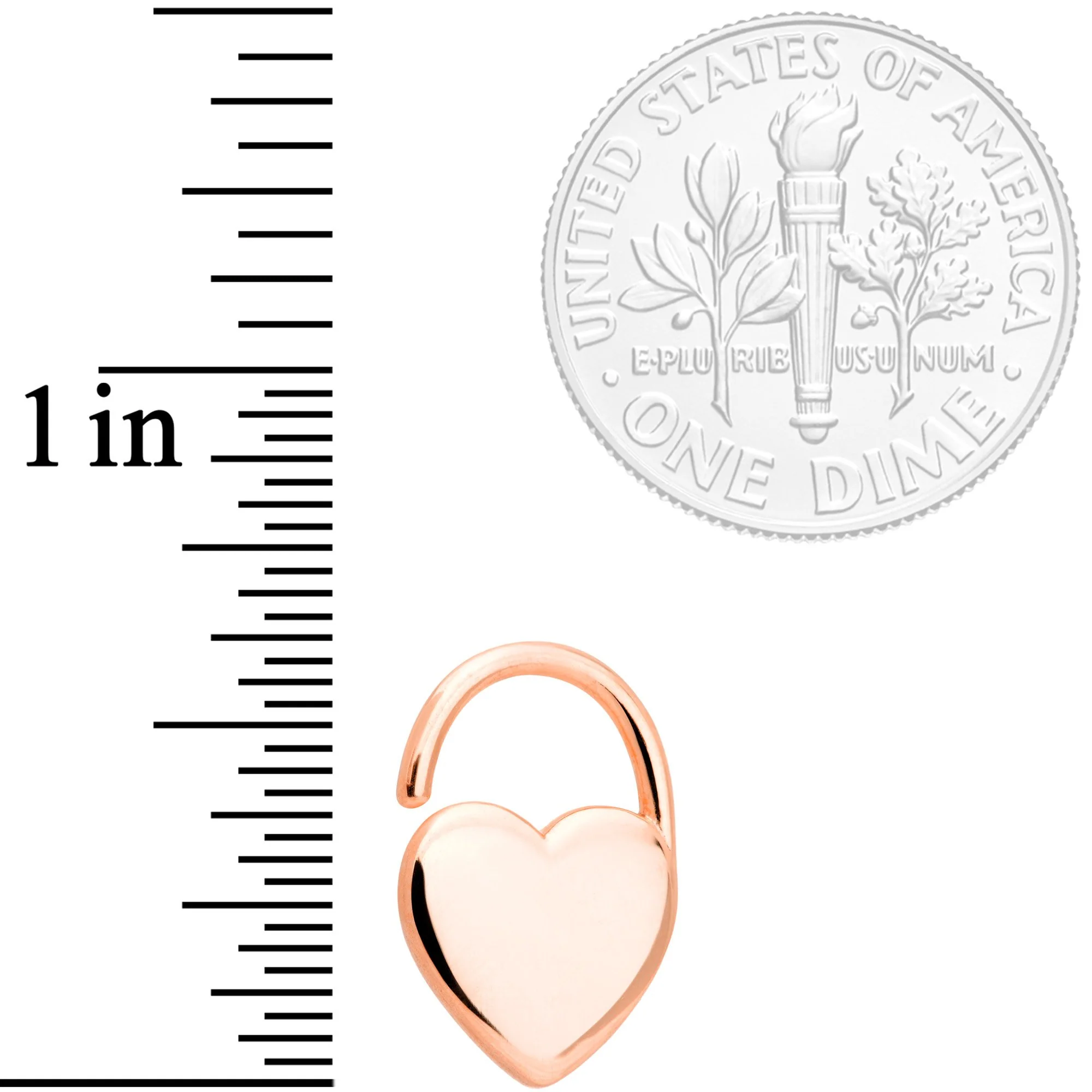 16G 5/16 Rose Gold Tone Padlock Heart Closure Ring - Image 2