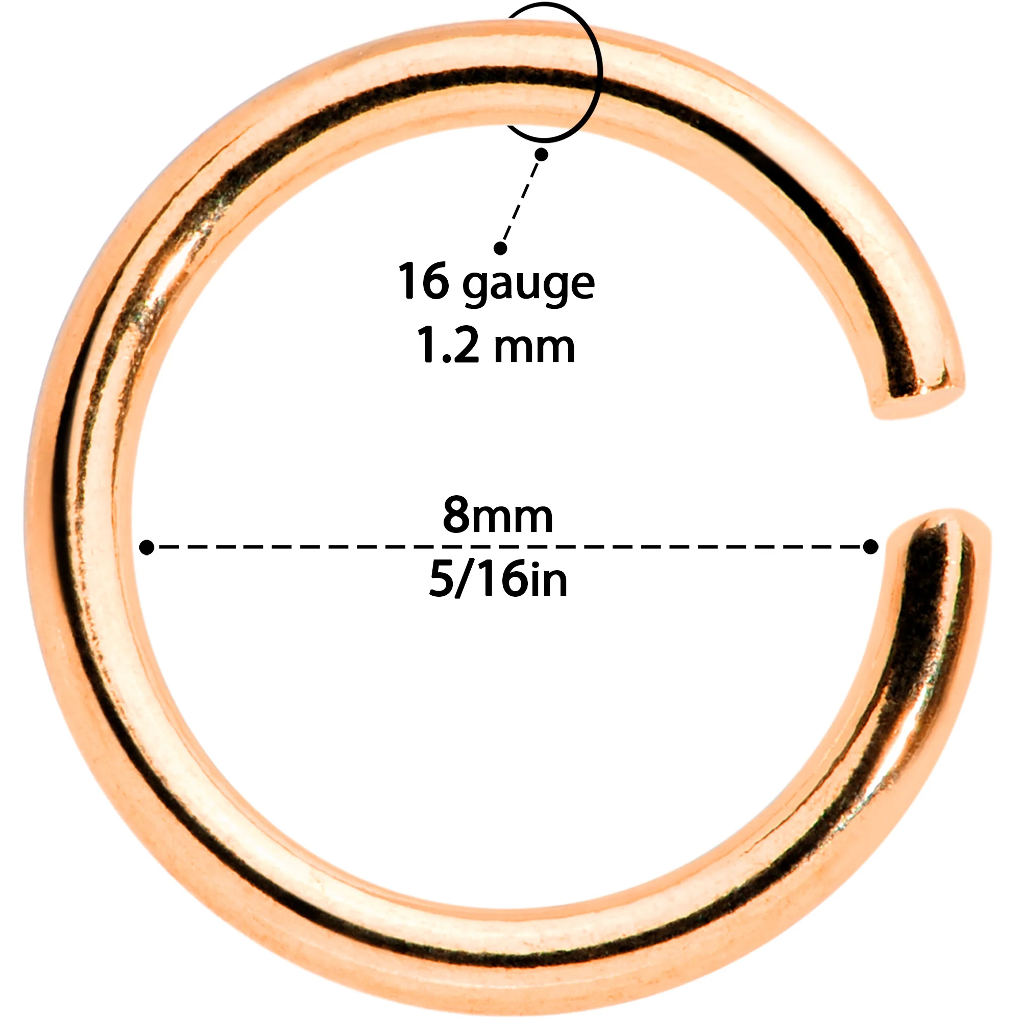 16G 5/16 Rose Gold Tone Seamless Cartilage Ring Set of 12 - Image 4