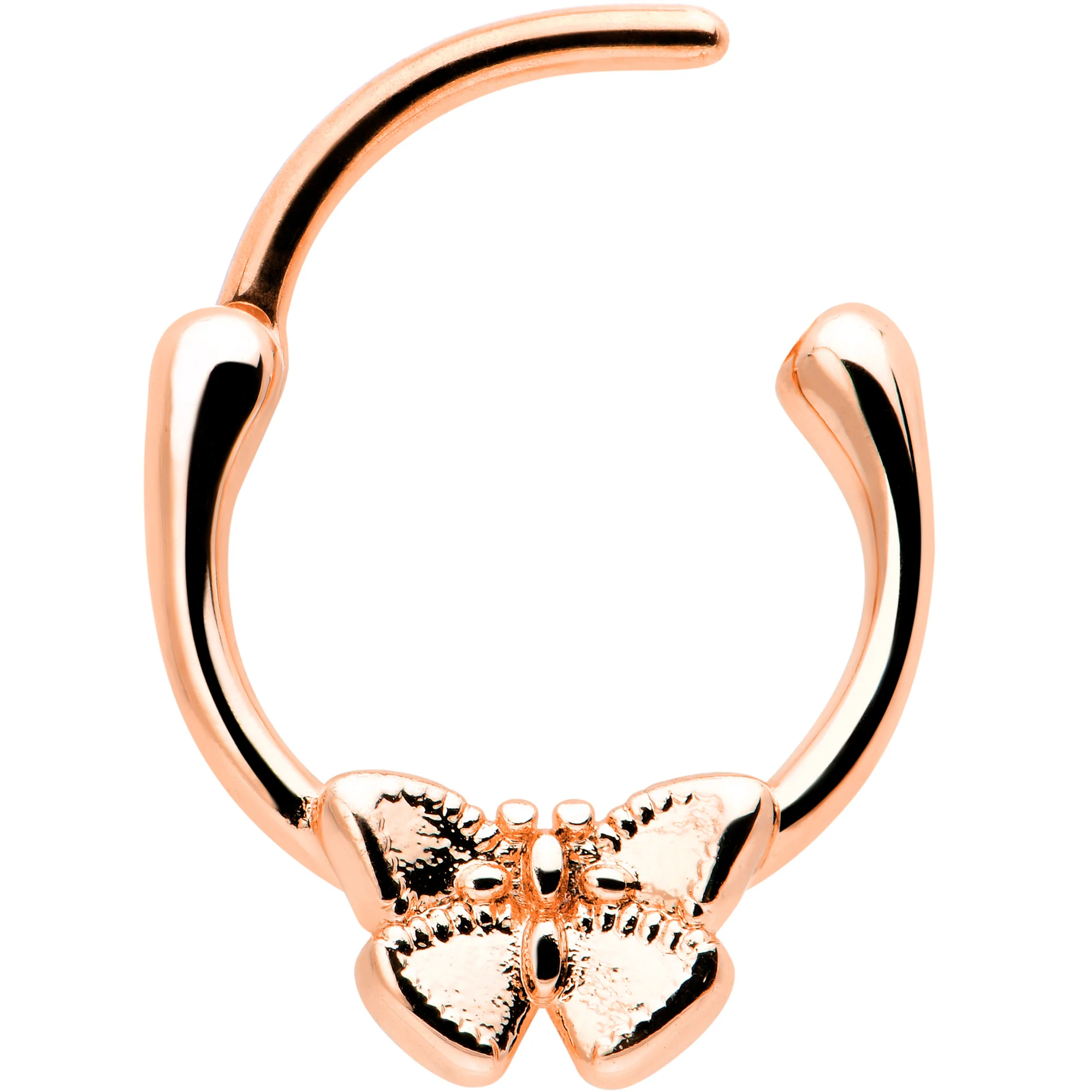 16G 5/16 Rose Gold Tone Simple Textured Butterfly Cartilage Clicker - Image 2