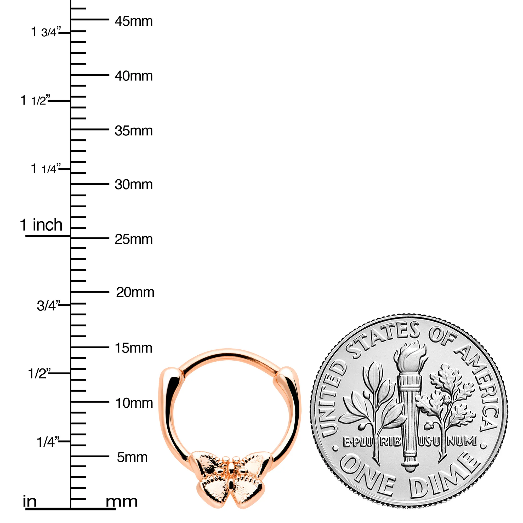 16G 5/16 Rose Gold Tone Simple Textured Butterfly Cartilage Clicker - Image 3