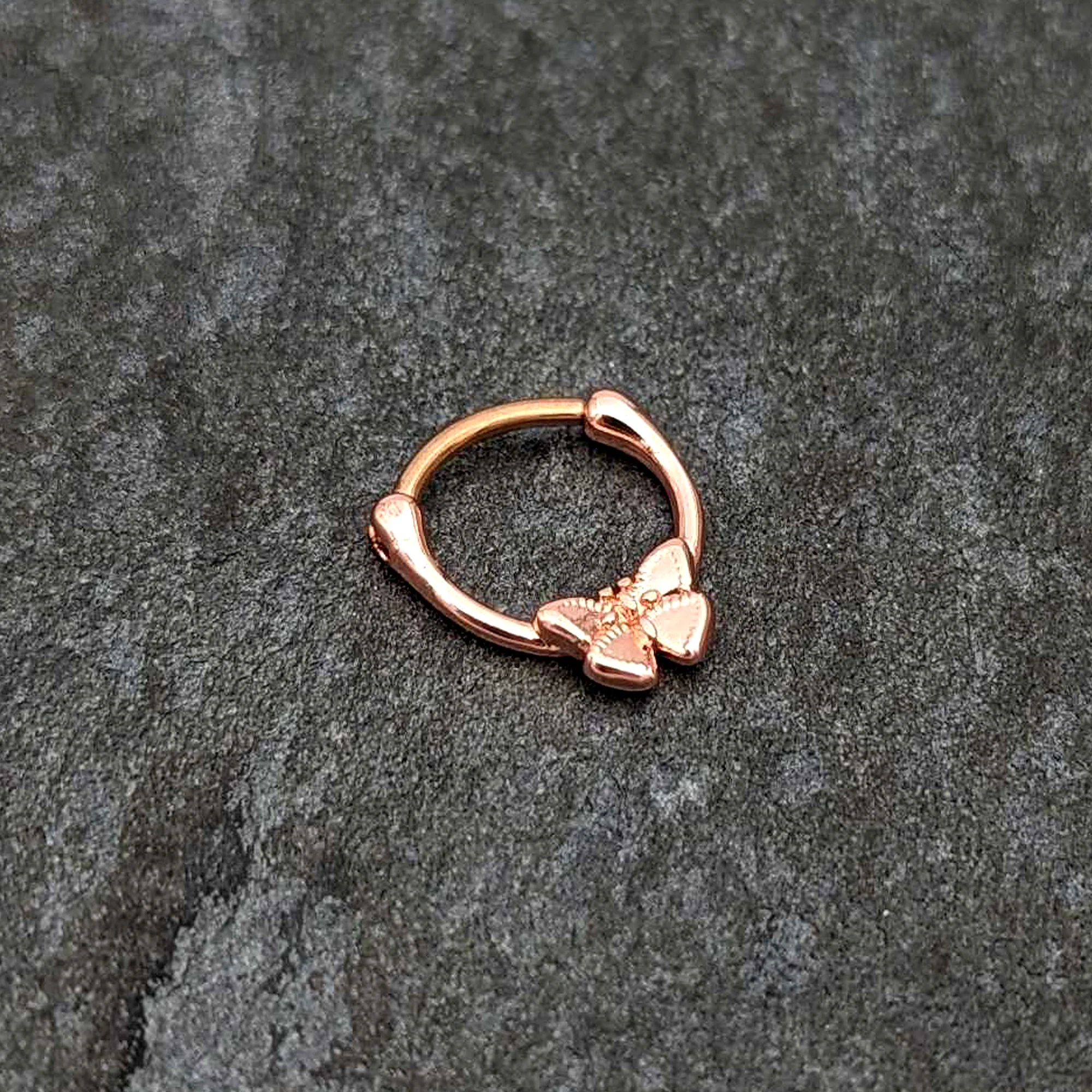 16G 5/16 Rose Gold Tone Simple Textured Butterfly Cartilage Clicker - Image 4