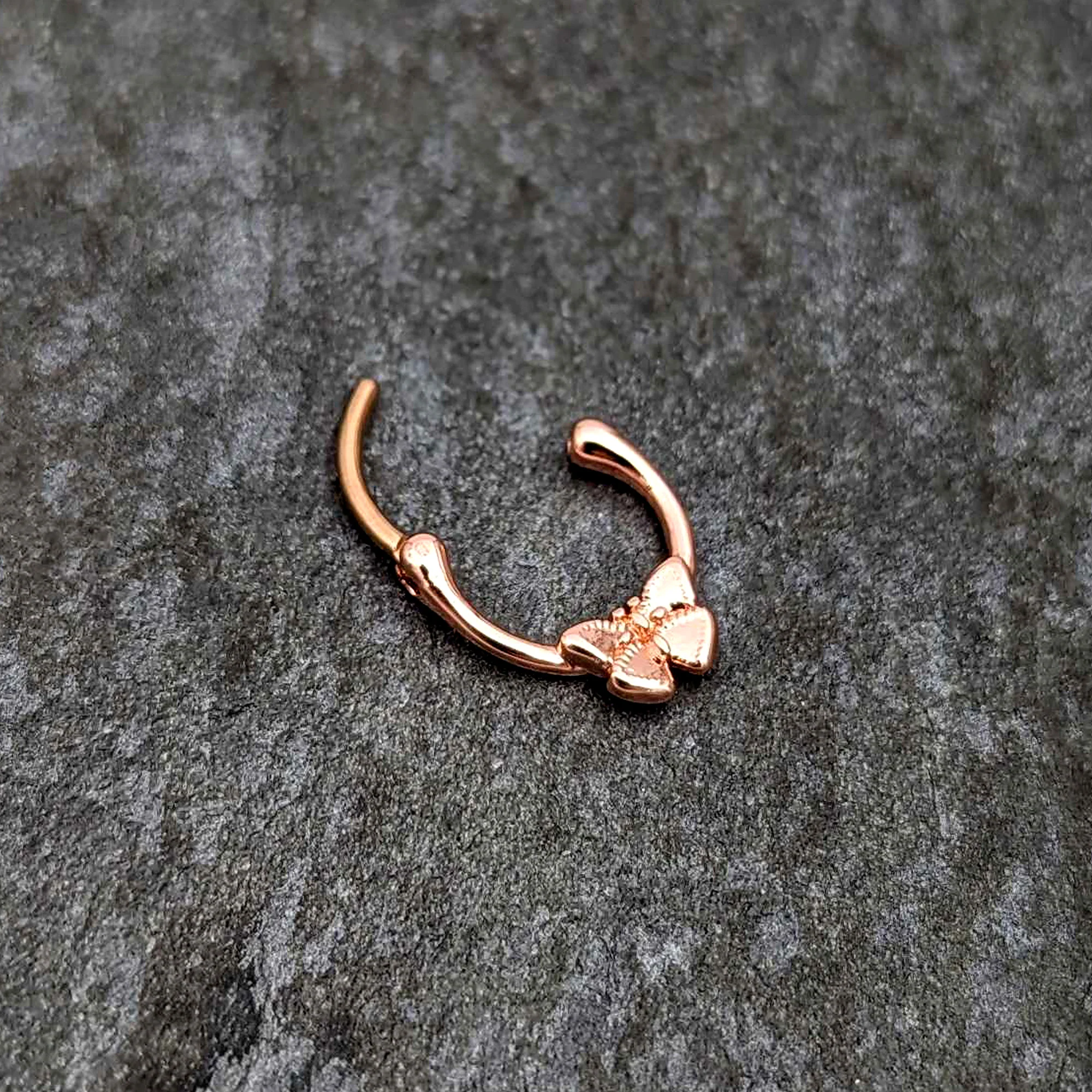 16G 5/16 Rose Gold Tone Simple Textured Butterfly Cartilage Clicker - Image 5