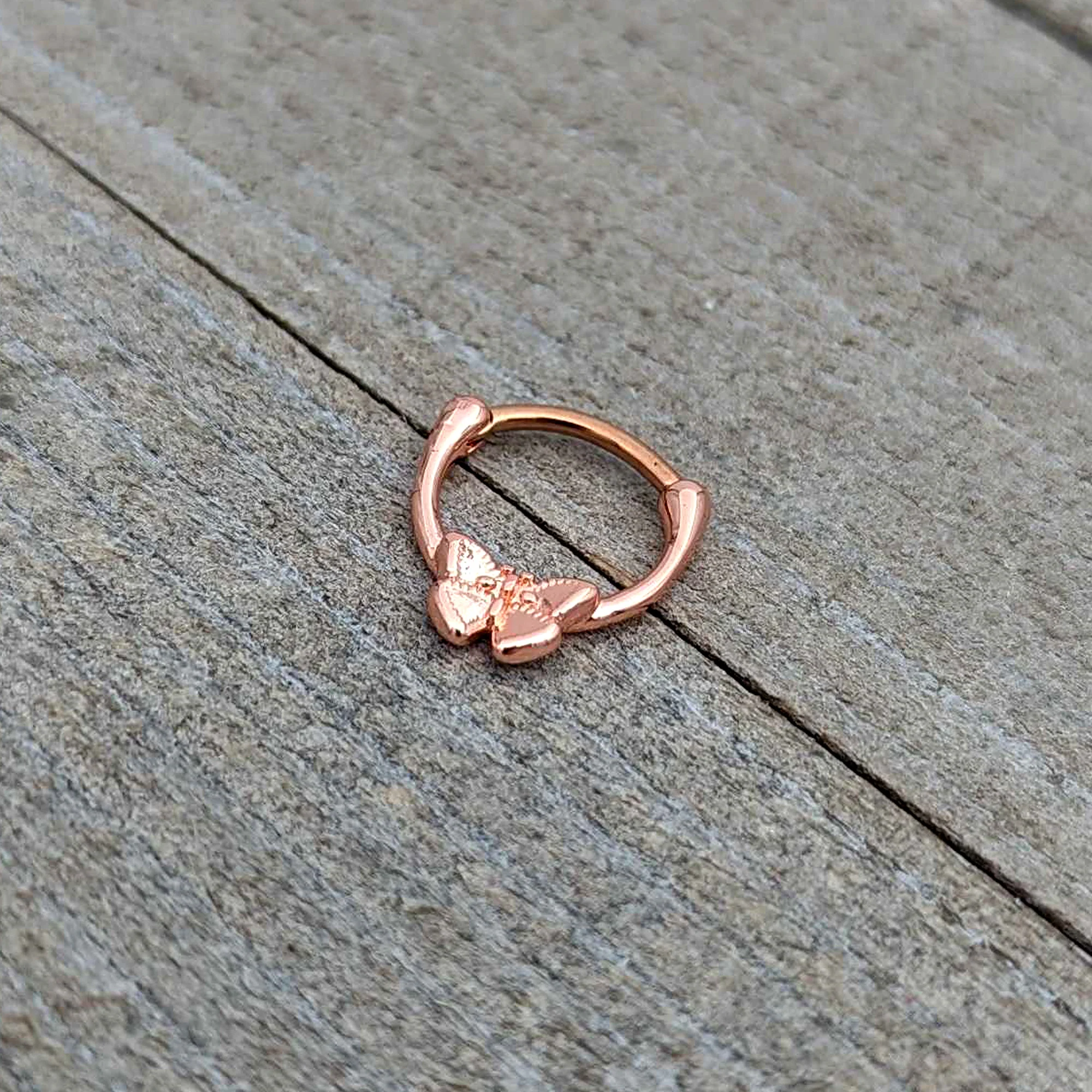 16G 5/16 Rose Gold Tone Simple Textured Butterfly Cartilage Clicker - Image 6