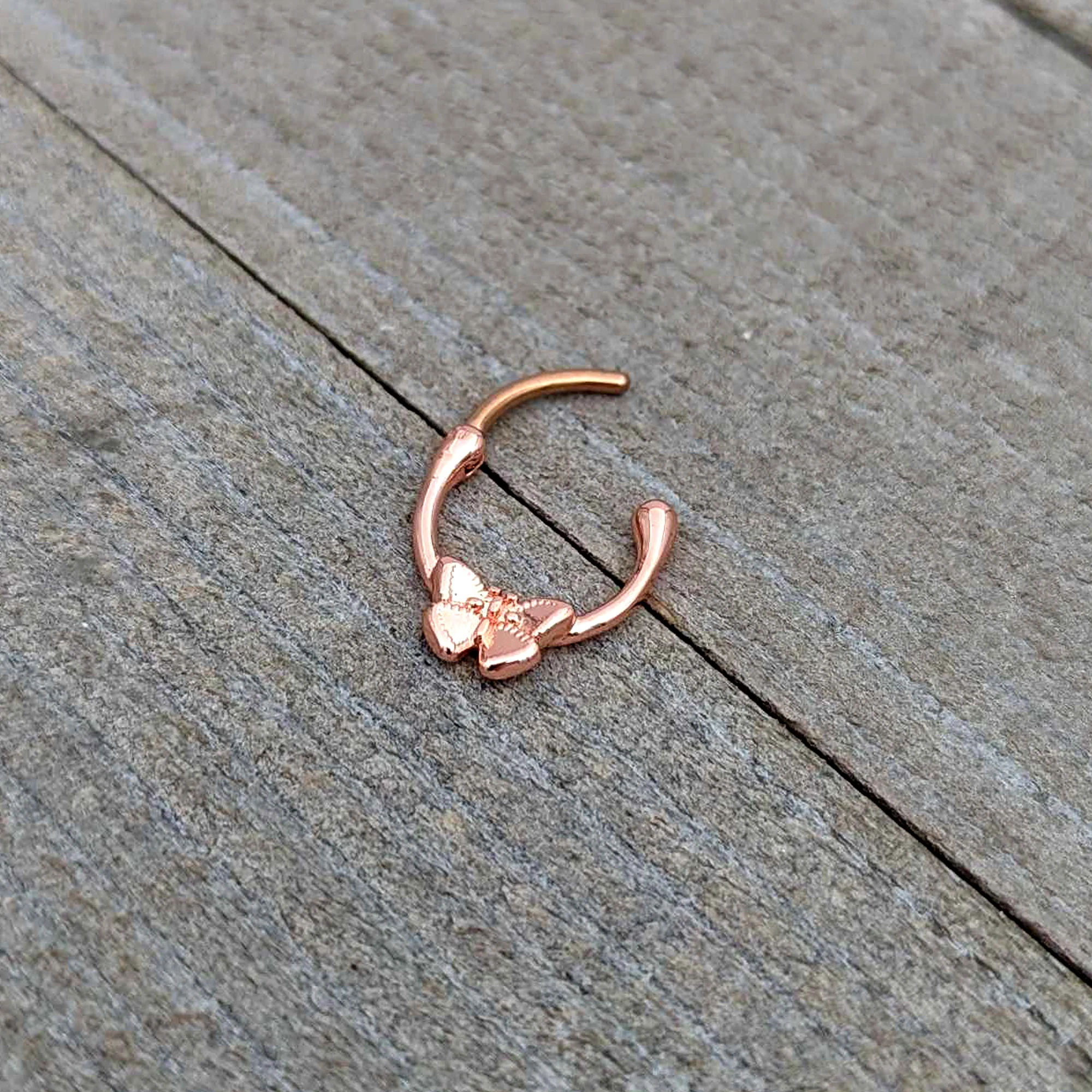 16G 5/16 Rose Gold Tone Simple Textured Butterfly Cartilage Clicker - Image 7
