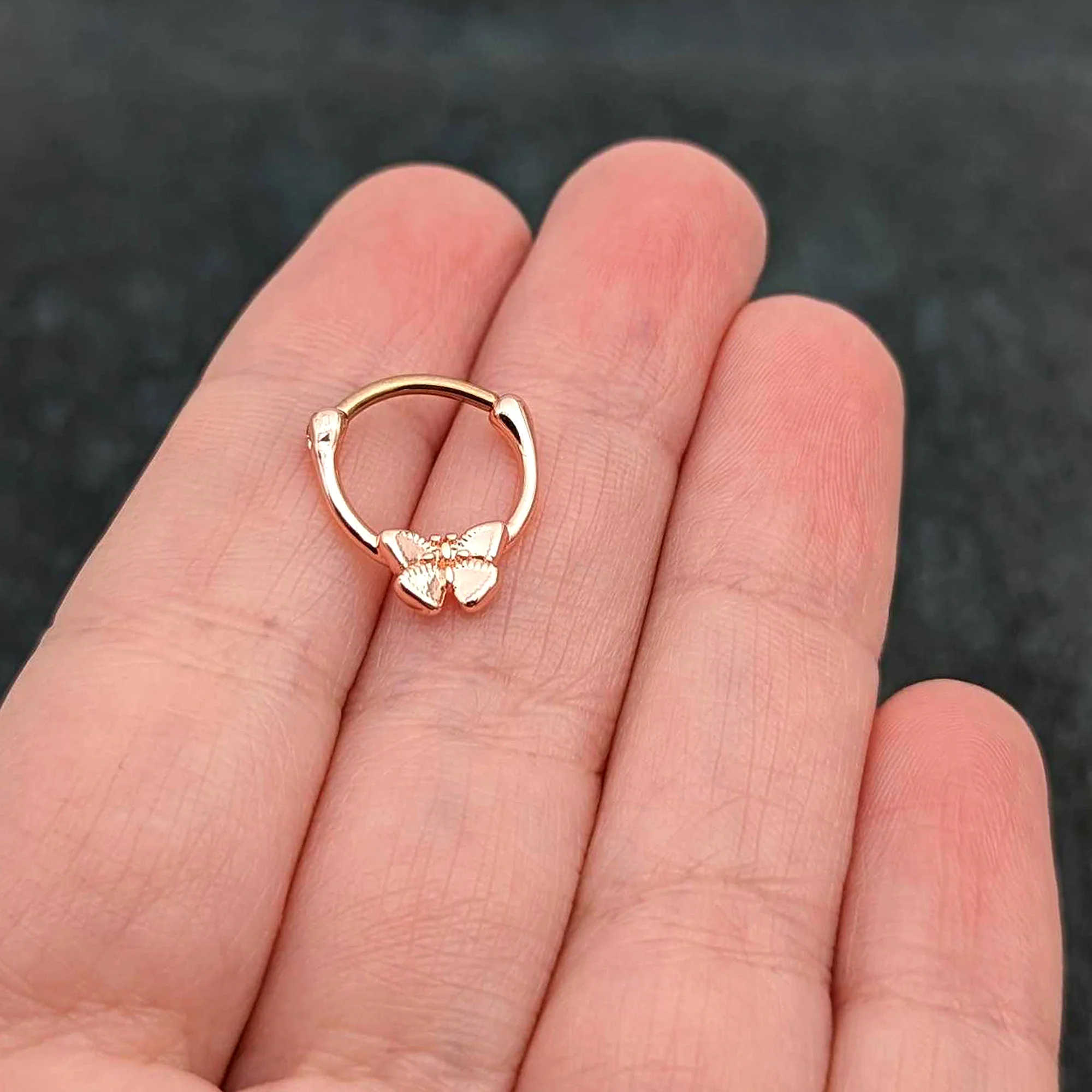 16G 5/16 Rose Gold Tone Simple Textured Butterfly Cartilage Clicker - Image 8