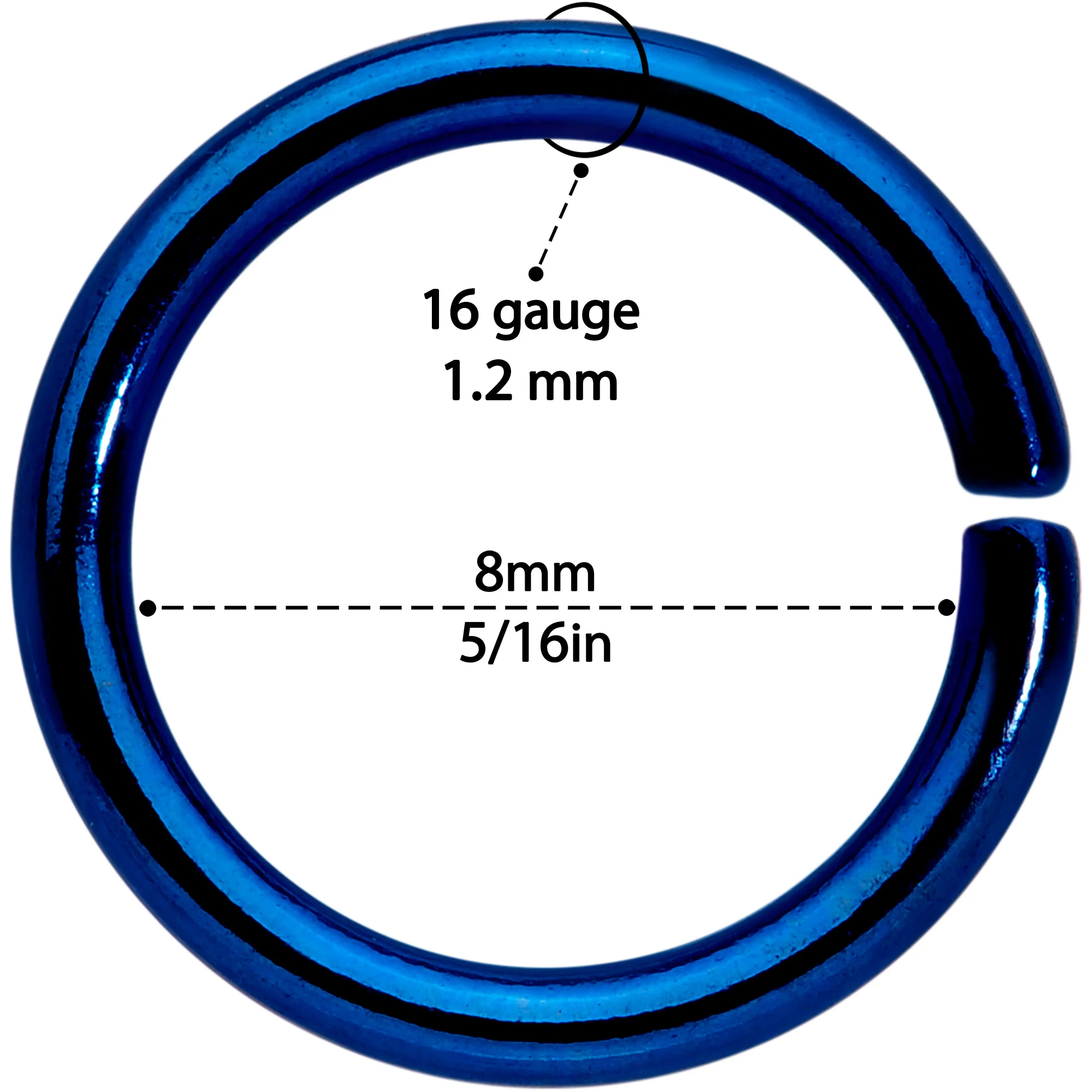 16G 5/16 Steel Blue Anodized Seamless Cartilage Ring Set of 12 - Image 4