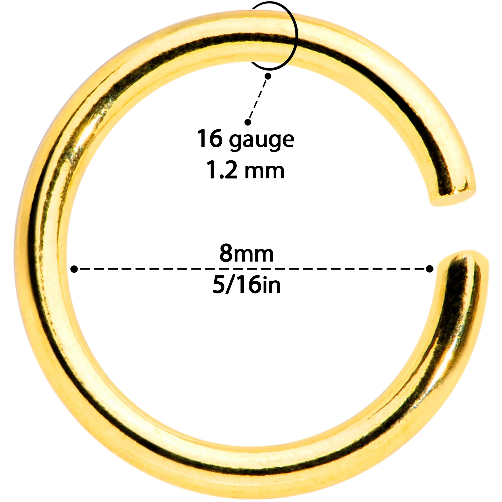 16G 5/16 Steel Gold Tone Seamless Cartilage Ring Set of 12 - Image 4