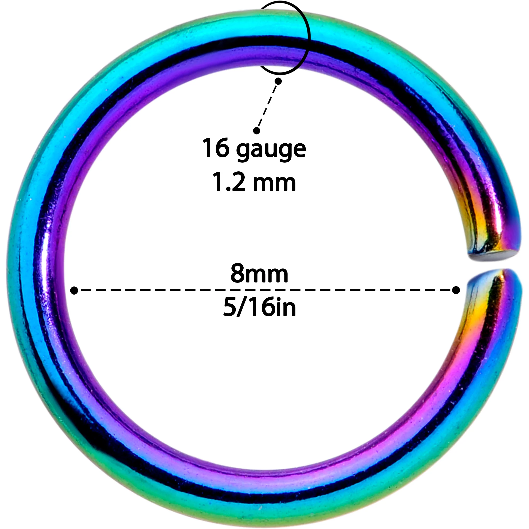 16G 5/16 Steel Rainbow Anodized Seamless Cartilage Ring Set of 12 - Image 4