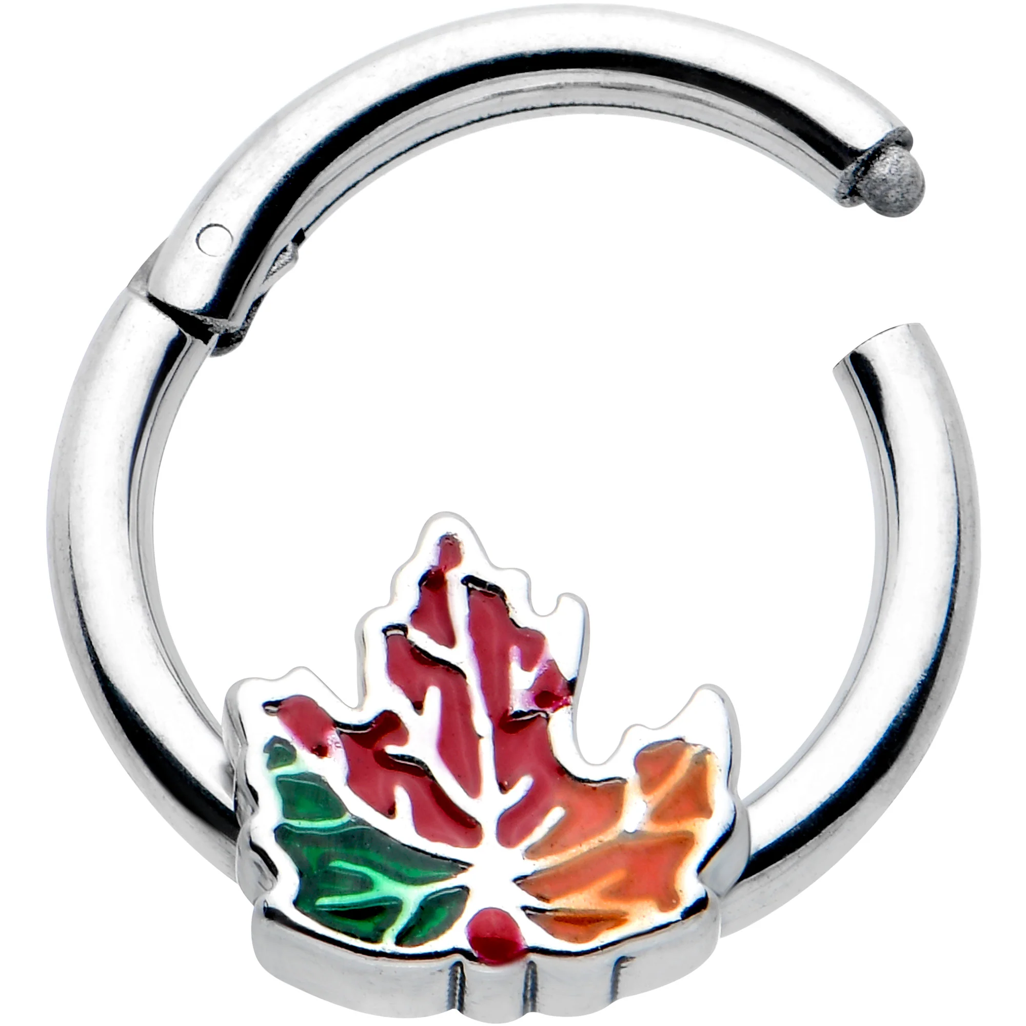 16G 5/16 Tricolor Red Autumn Maple Leaf Hinged Segment Ring - Image 2