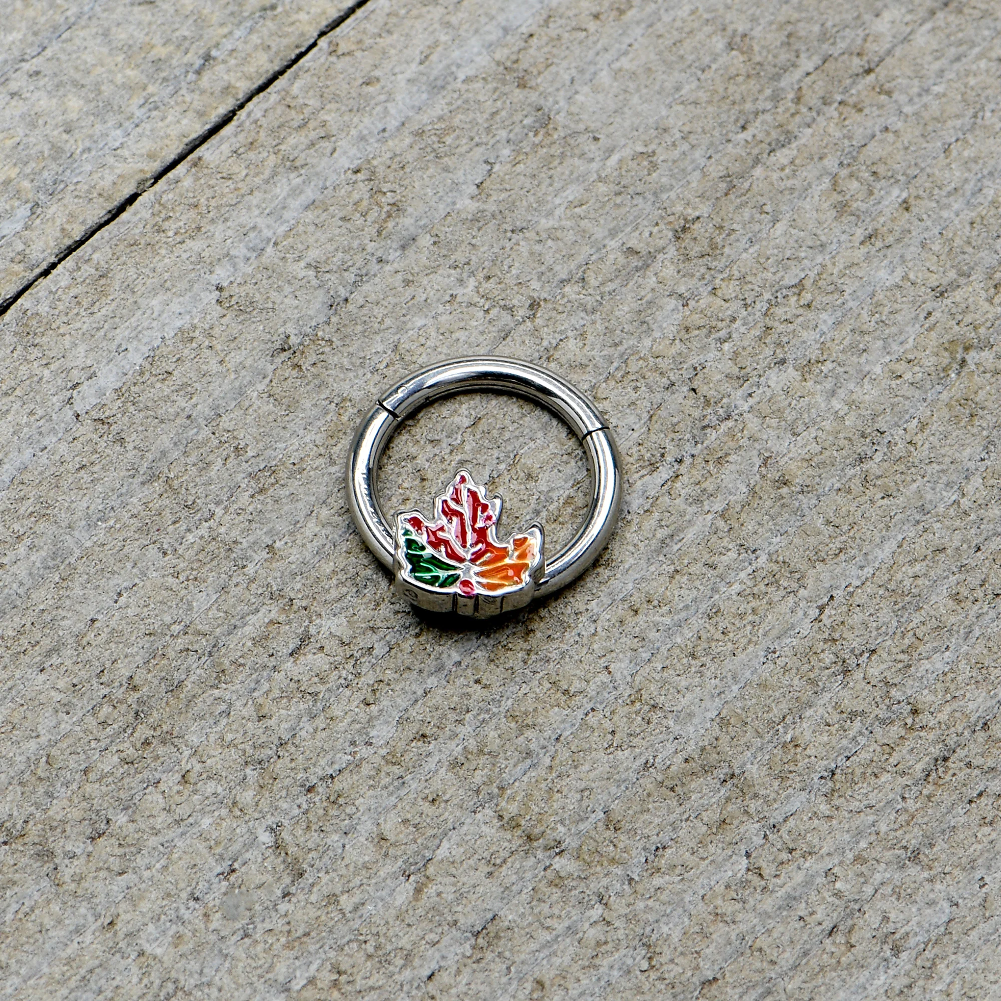16G 5/16 Tricolor Red Autumn Maple Leaf Hinged Segment Ring - Image 6