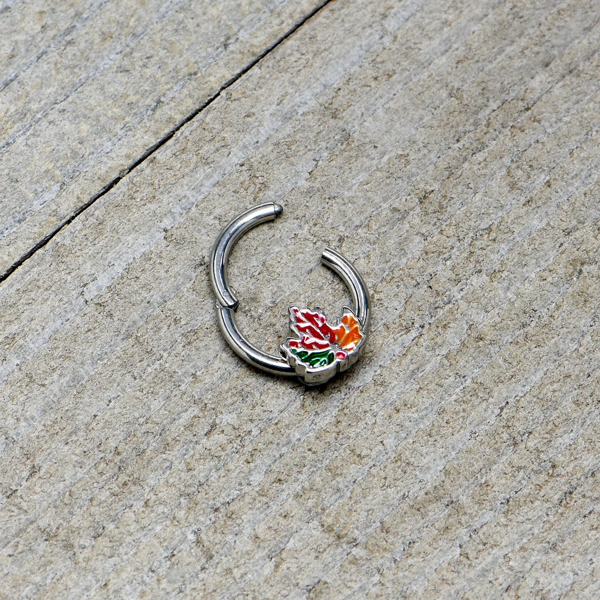 16G 5/16 Tricolor Red Autumn Maple Leaf Hinged Segment Ring - Image 7
