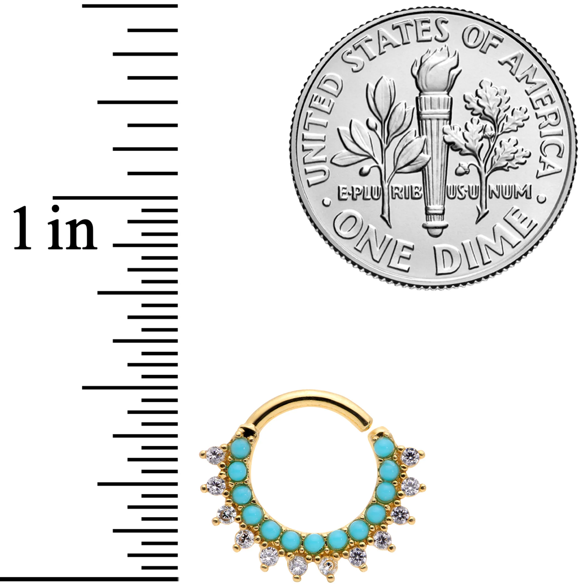16G 5/16 Turquoise Gold Tone Western CZ Bendable Daith Cartilage - Image 2