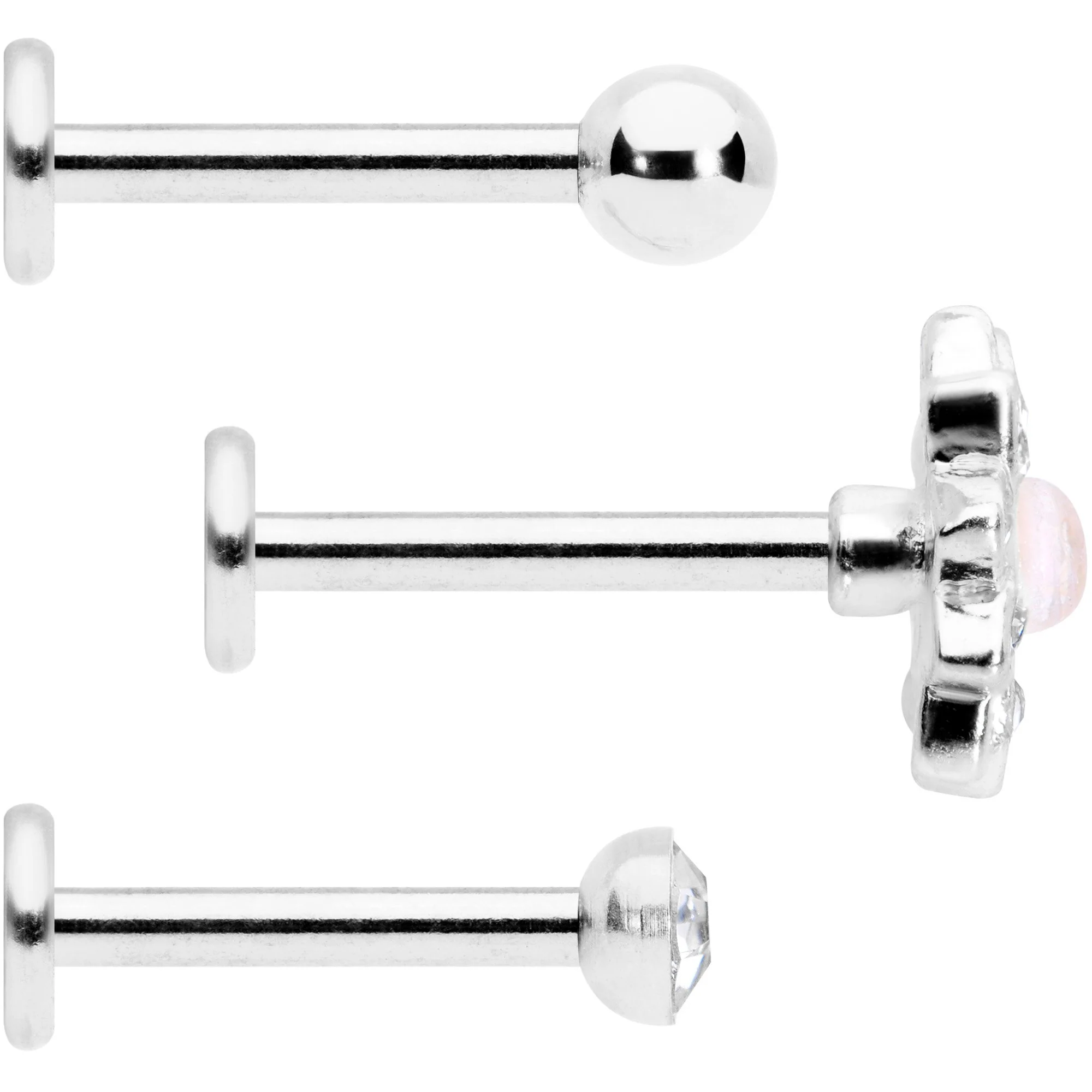16G 5/16 White Faux Opal Flower Labret Set of 3 - Image 3