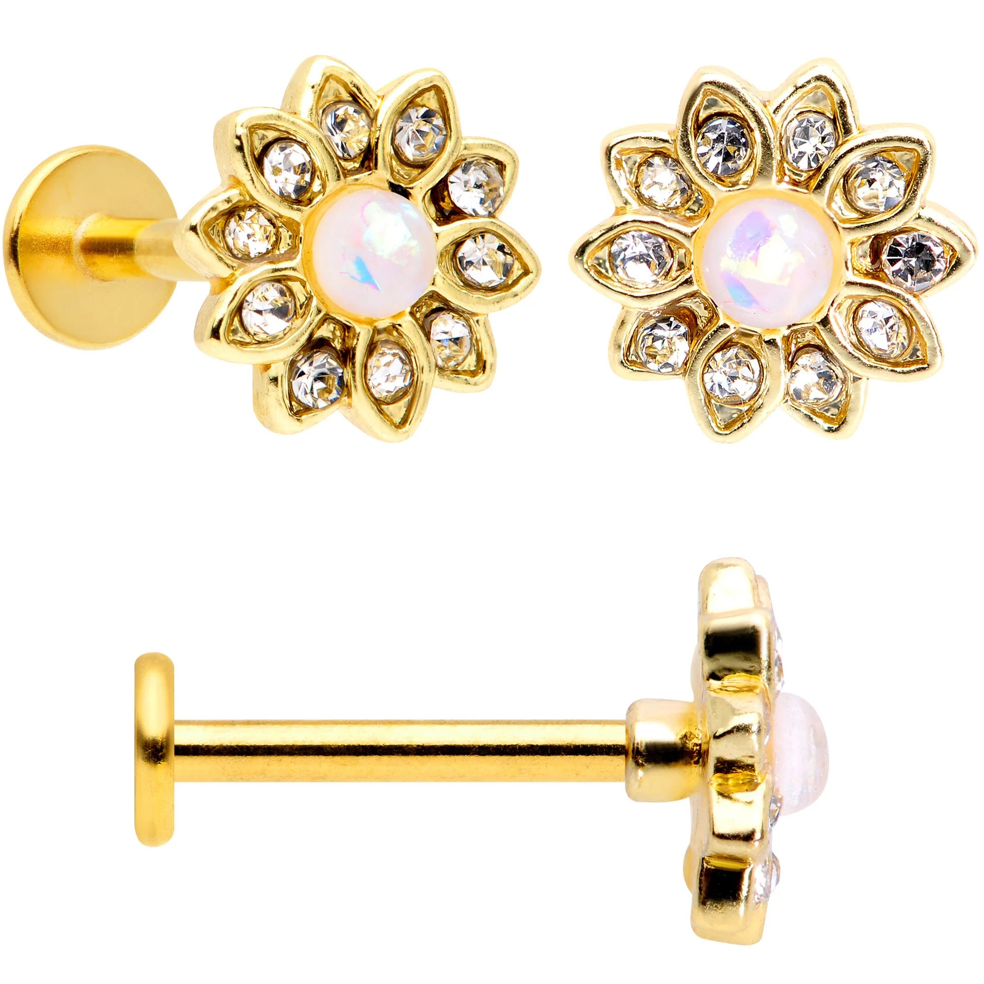 16G 5/16 White Faux Opal Gold Tone Flower Labret Curation Set of 3 - Image 3