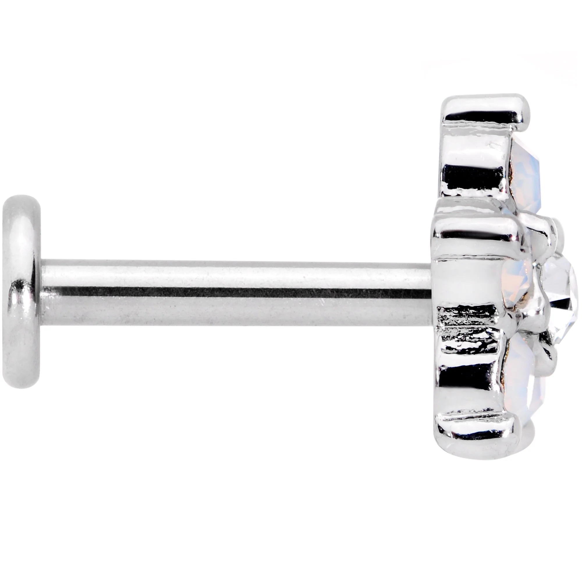 16G 5/16 White Faux Opal Internally Threaded Flower Labret - Image 3