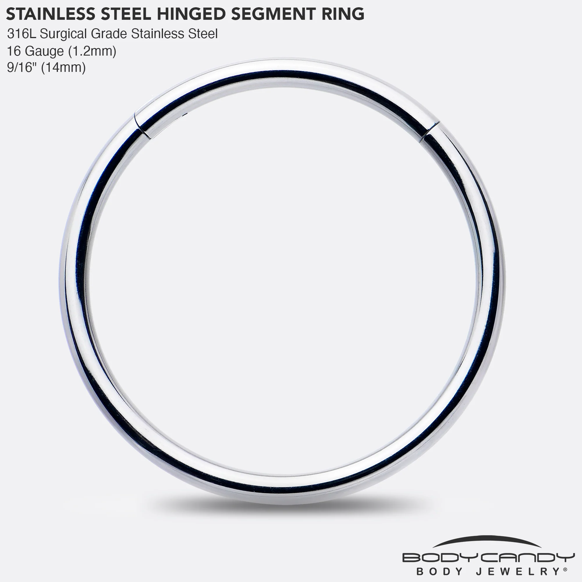 16G 9/16 316L Surgical Steel Precision Hinged Segment Hoop - Image 4