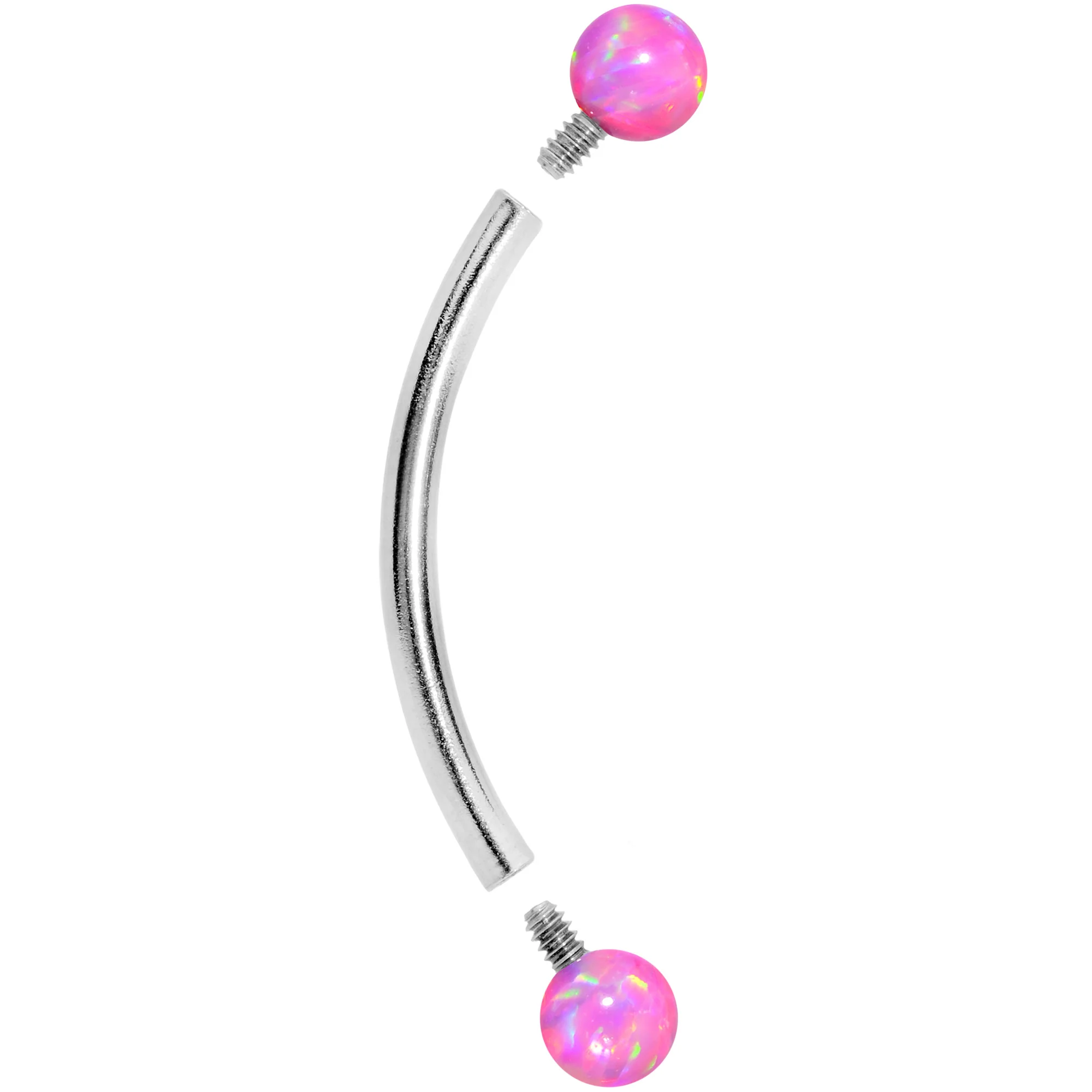16G 9/16 3mm Pink Synthetic Opal Curved Barbell - Image 2