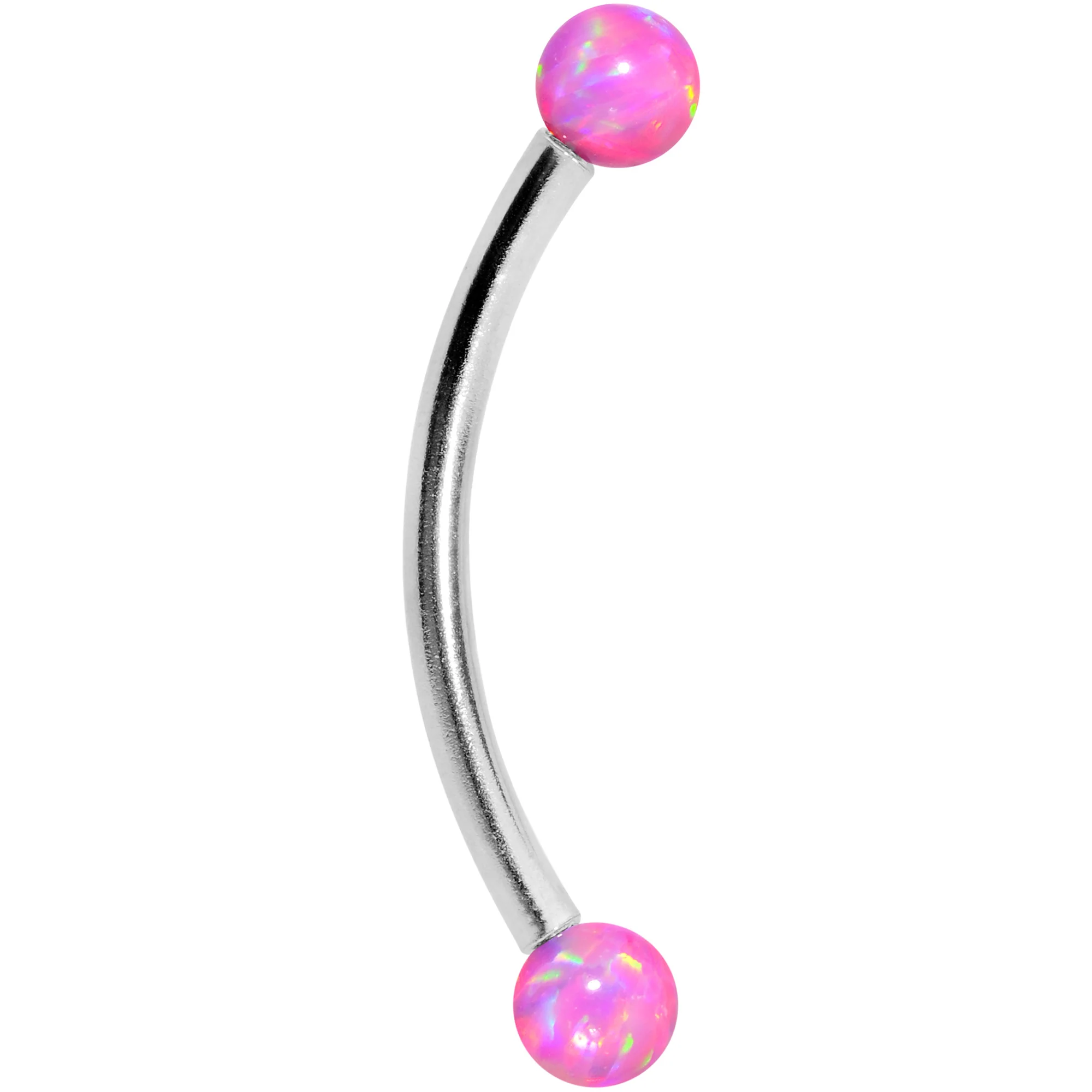 16G 9/16 3mm Pink Synthetic Opal Curved Barbell - Image 3