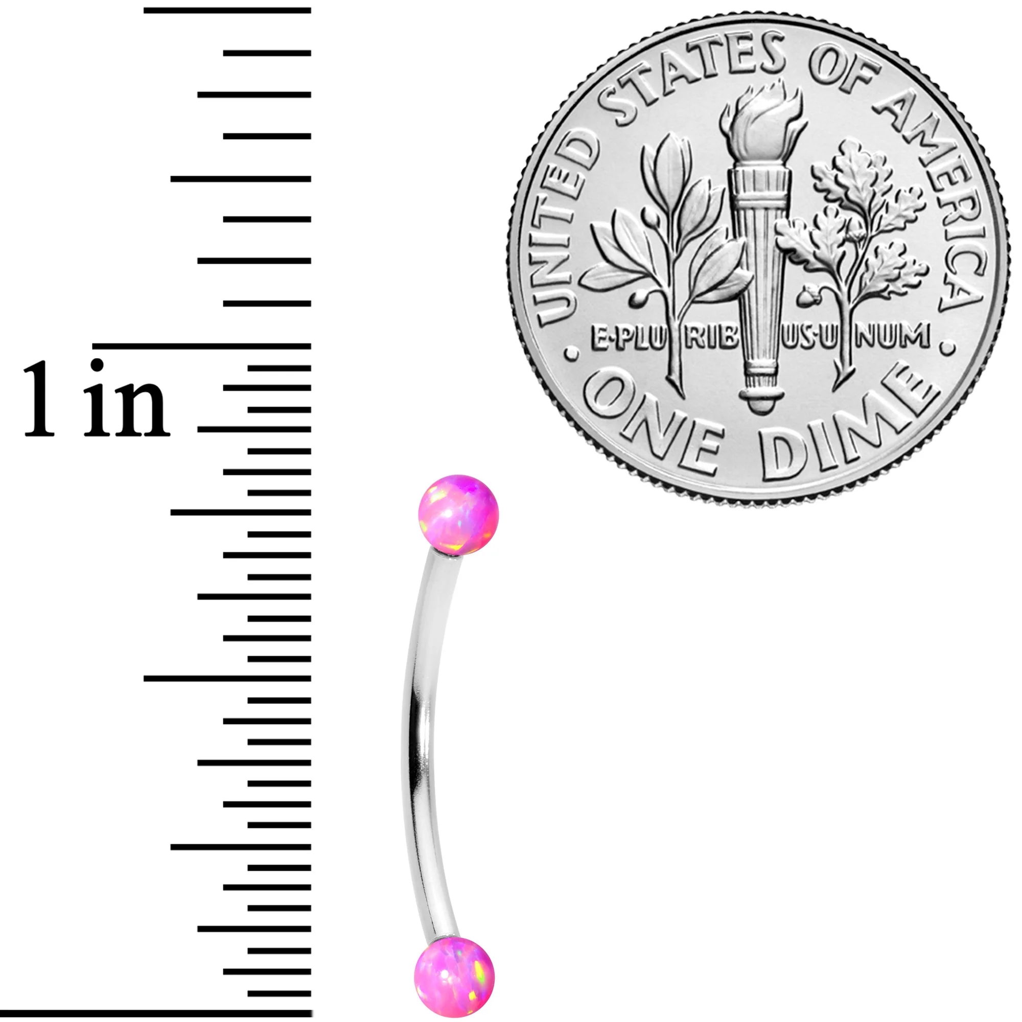 16G 9/16 3mm Pink Synthetic Opal Curved Barbell - Image 4