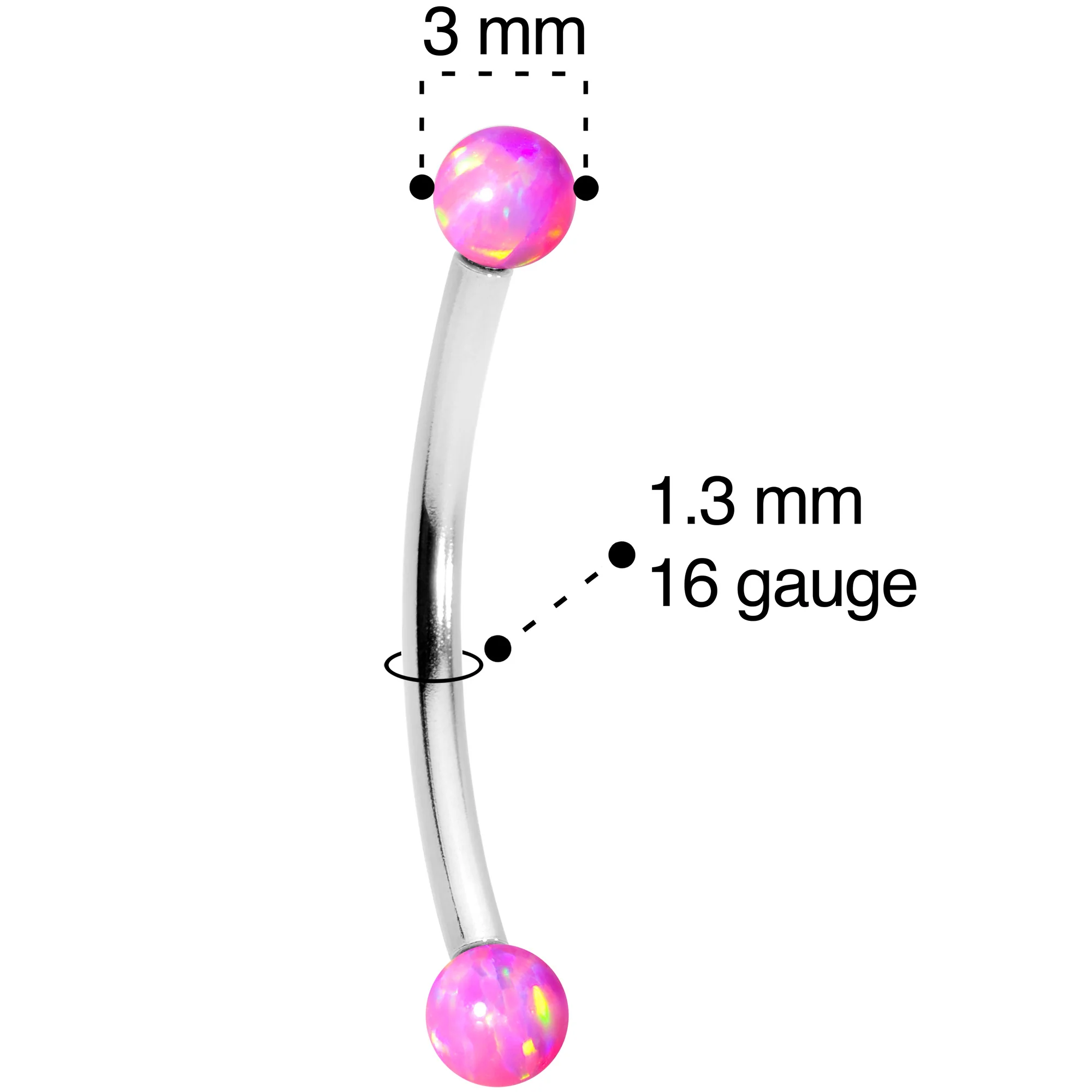 16G 9/16 3mm Pink Synthetic Opal Curved Barbell - Image 5